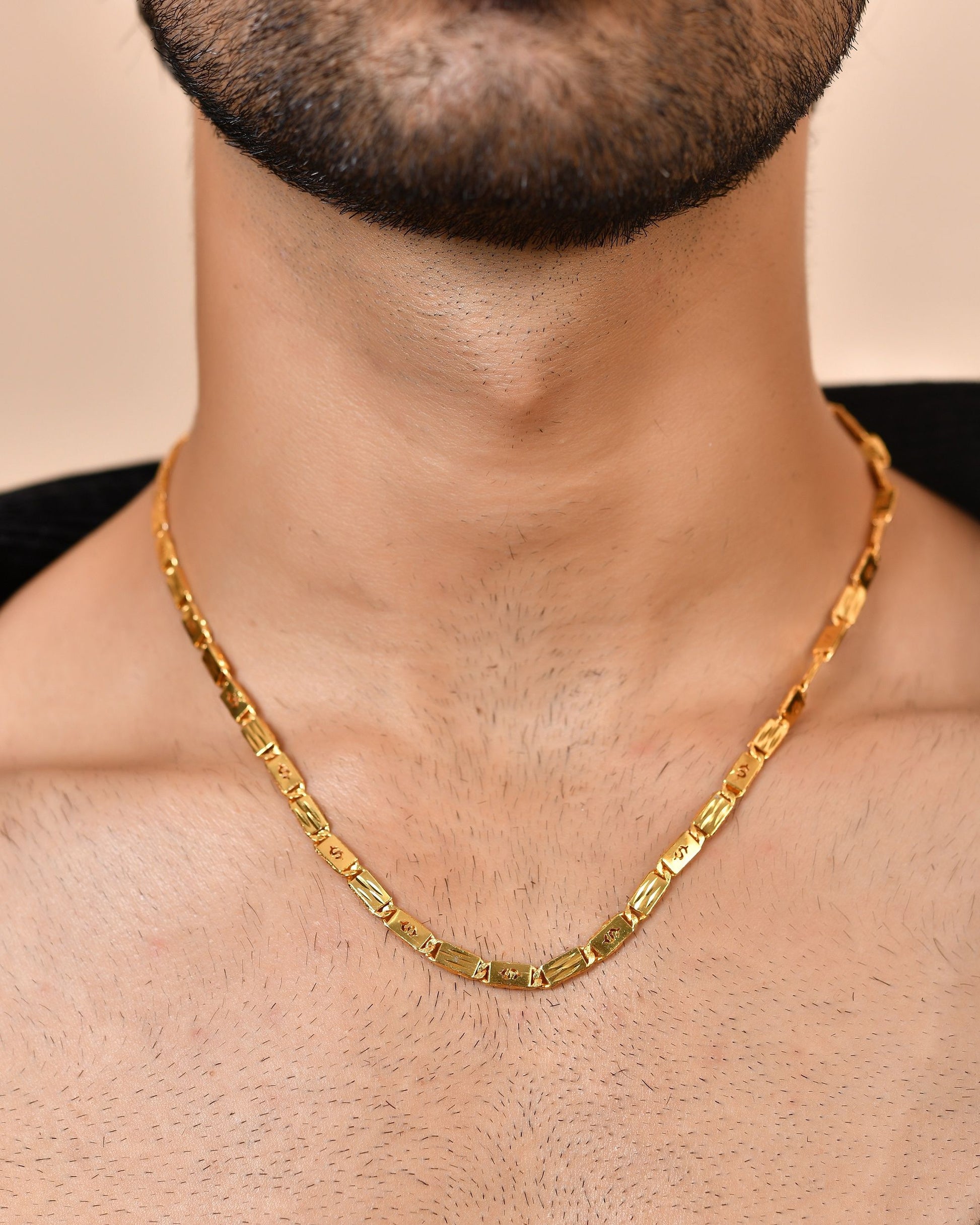 VOJ Men's Gold Polished Stainless Steel Biscuit Chain With Hand Crafted Design - Swadesiicart