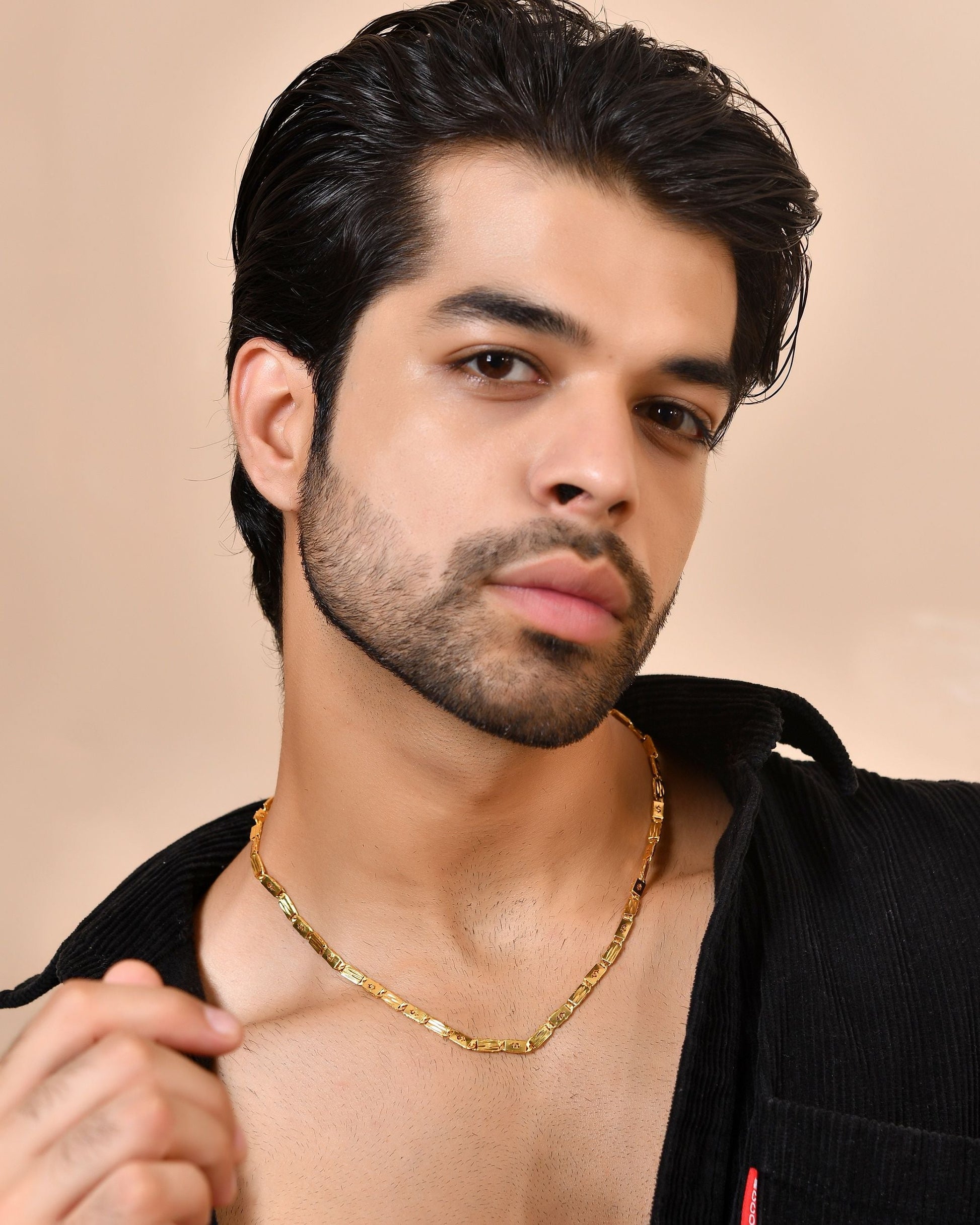 VOJ Men's Gold Polished Stainless Steel Biscuit Chain With Hand Crafted Design - Swadesiicart