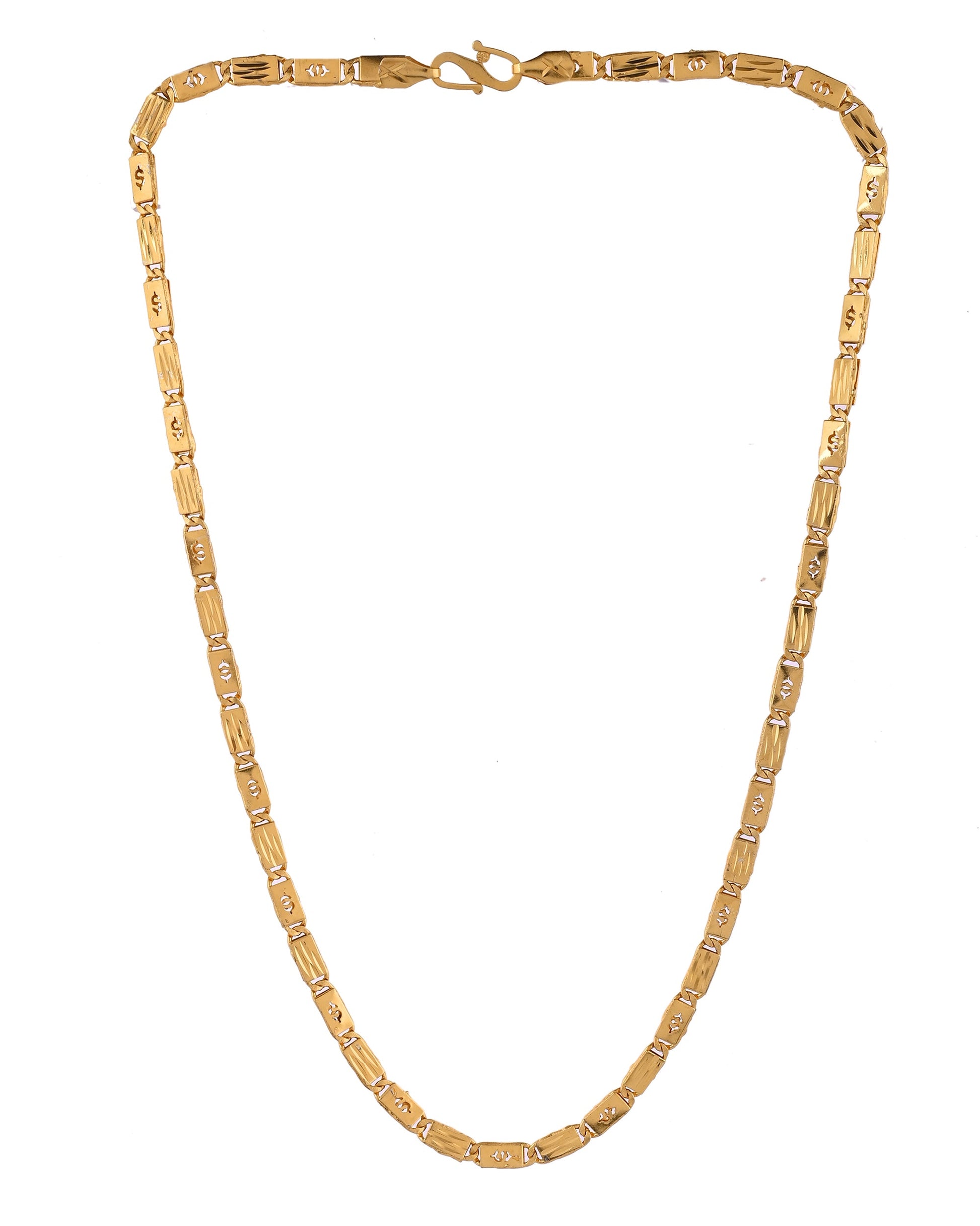VOJ Men's Gold Polished Stainless Steel Biscuit Chain With Hand Crafted Design - Swadesiicart