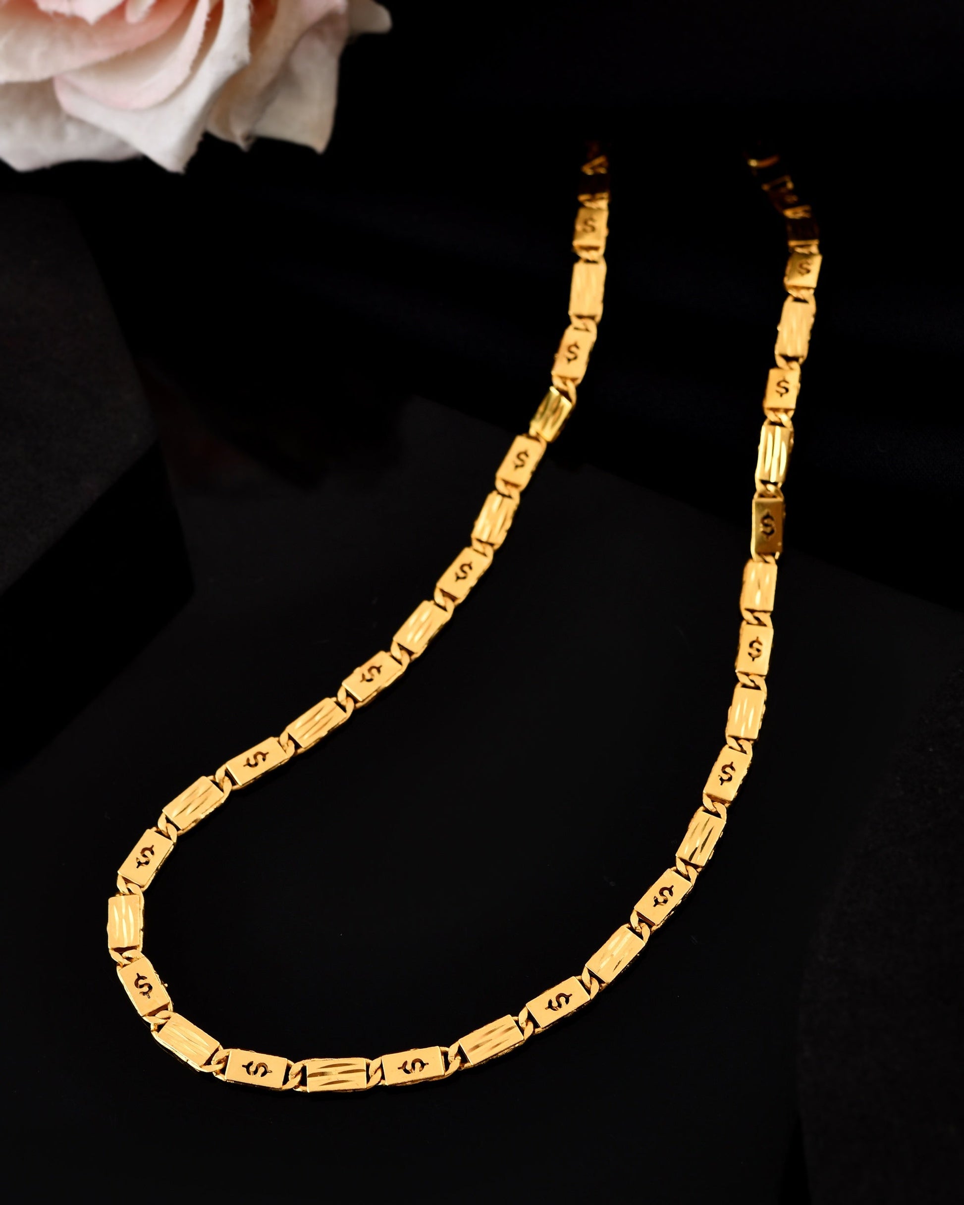VOJ Men's Gold Polished Stainless Steel Biscuit Chain With Hand Crafted Design - Swadesiicart