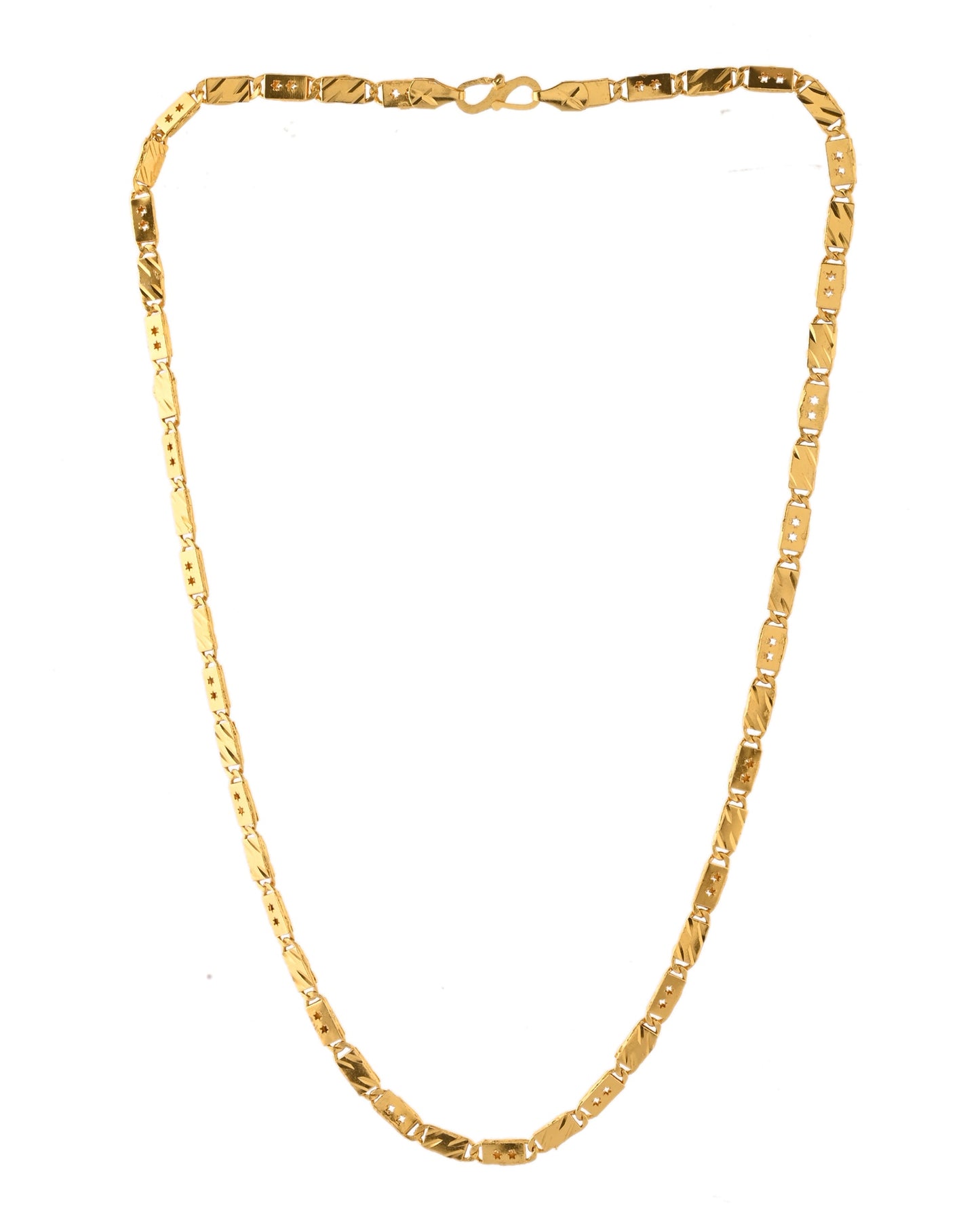 VOJ Men's Gold Polished Stainless Steel With Hand Crafted Design Biscuit Chain - Swadesiicart
