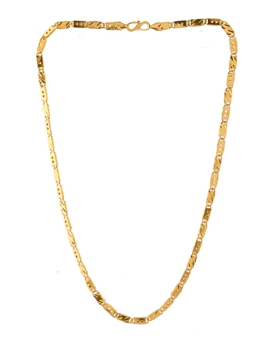 VOJ Men's Gold Polished Stainless Steel With Hand Crafted Design Biscuit Chain - Swadesiicart