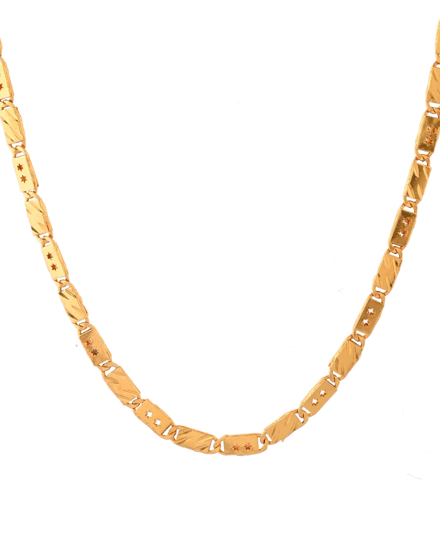 VOJ Men's Gold Polished Stainless Steel With Hand Crafted Design Biscuit Chain - Swadesiicart