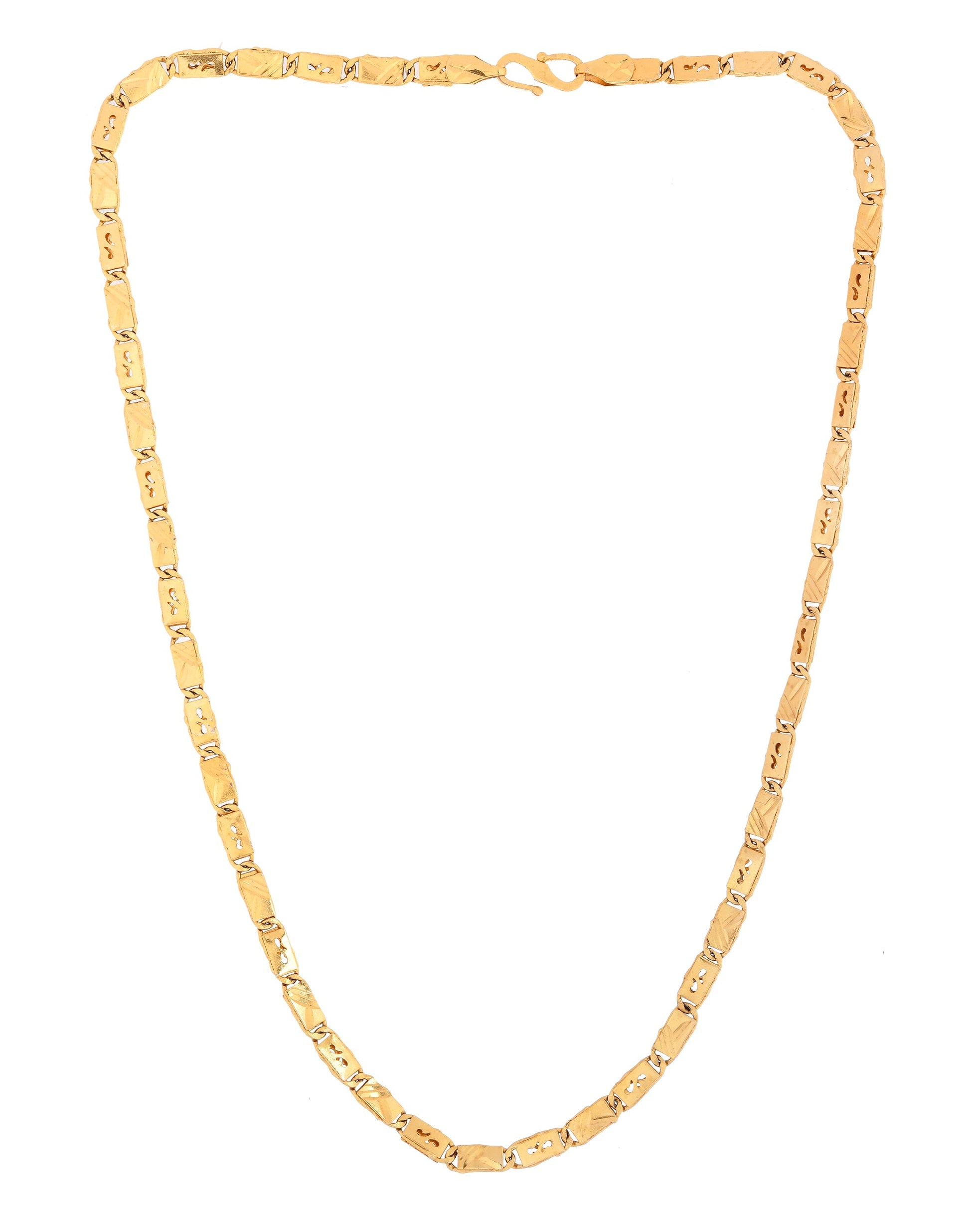 VOJ Men's Gold Polished Stainless Steel Biscuit Chain With Hand Crafted Design - Swadesiicart
