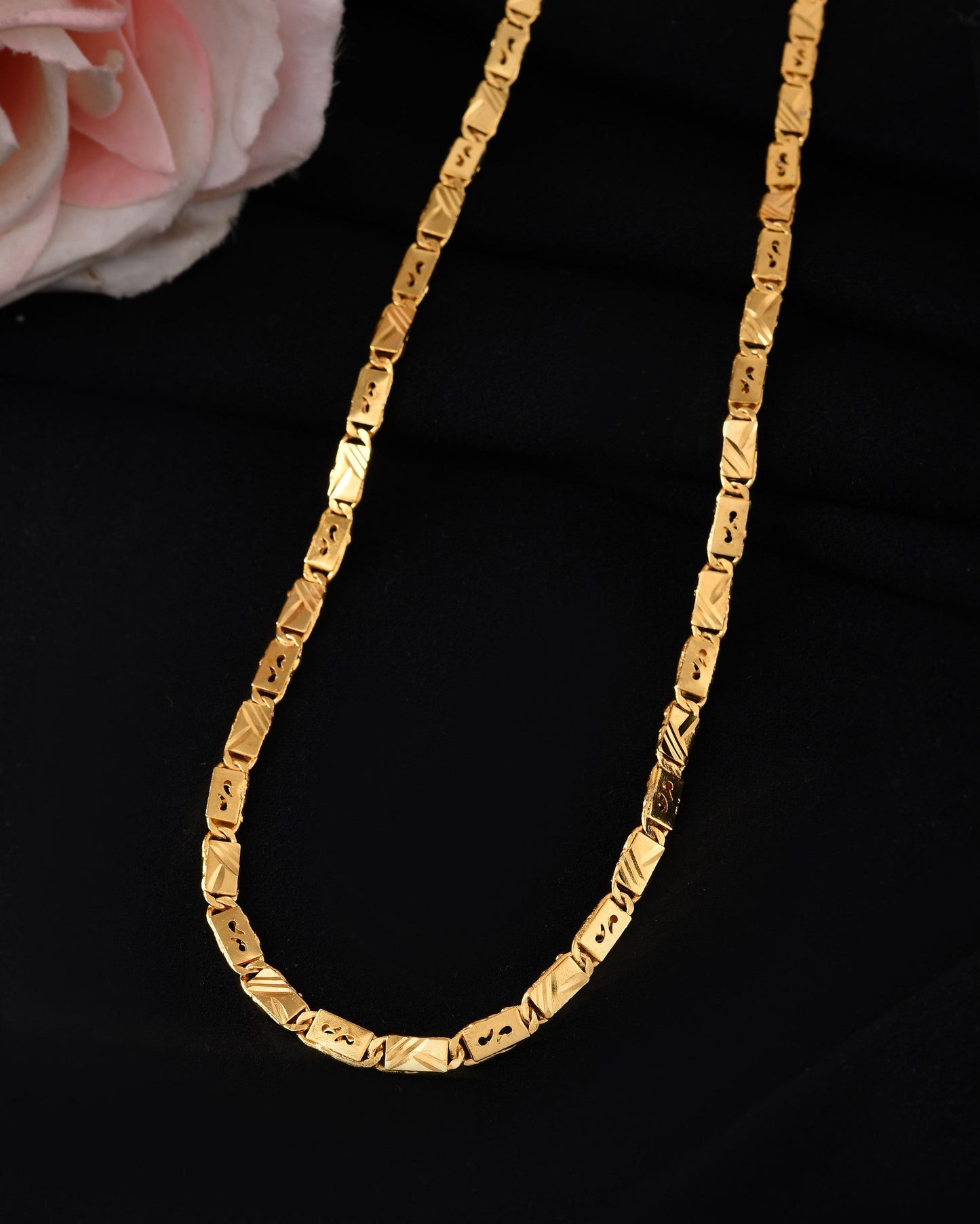 VOJ Men's Gold Polished Stainless Steel Biscuit Chain With Hand Crafted Design - Swadesiicart