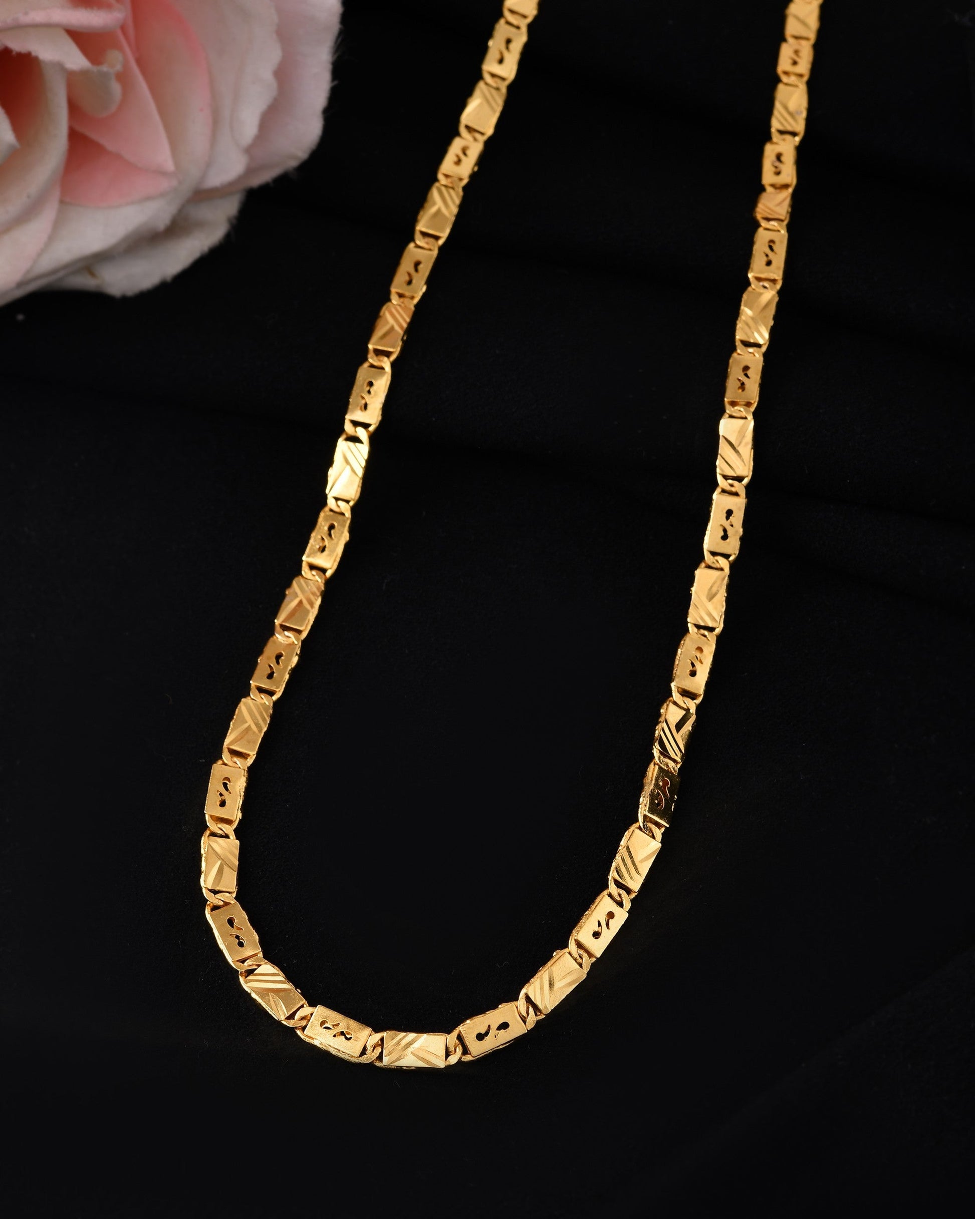 VOJ Men's Gold Polished Stainless Steel Biscuit Chain With Hand Crafted Design - Swadesiicart