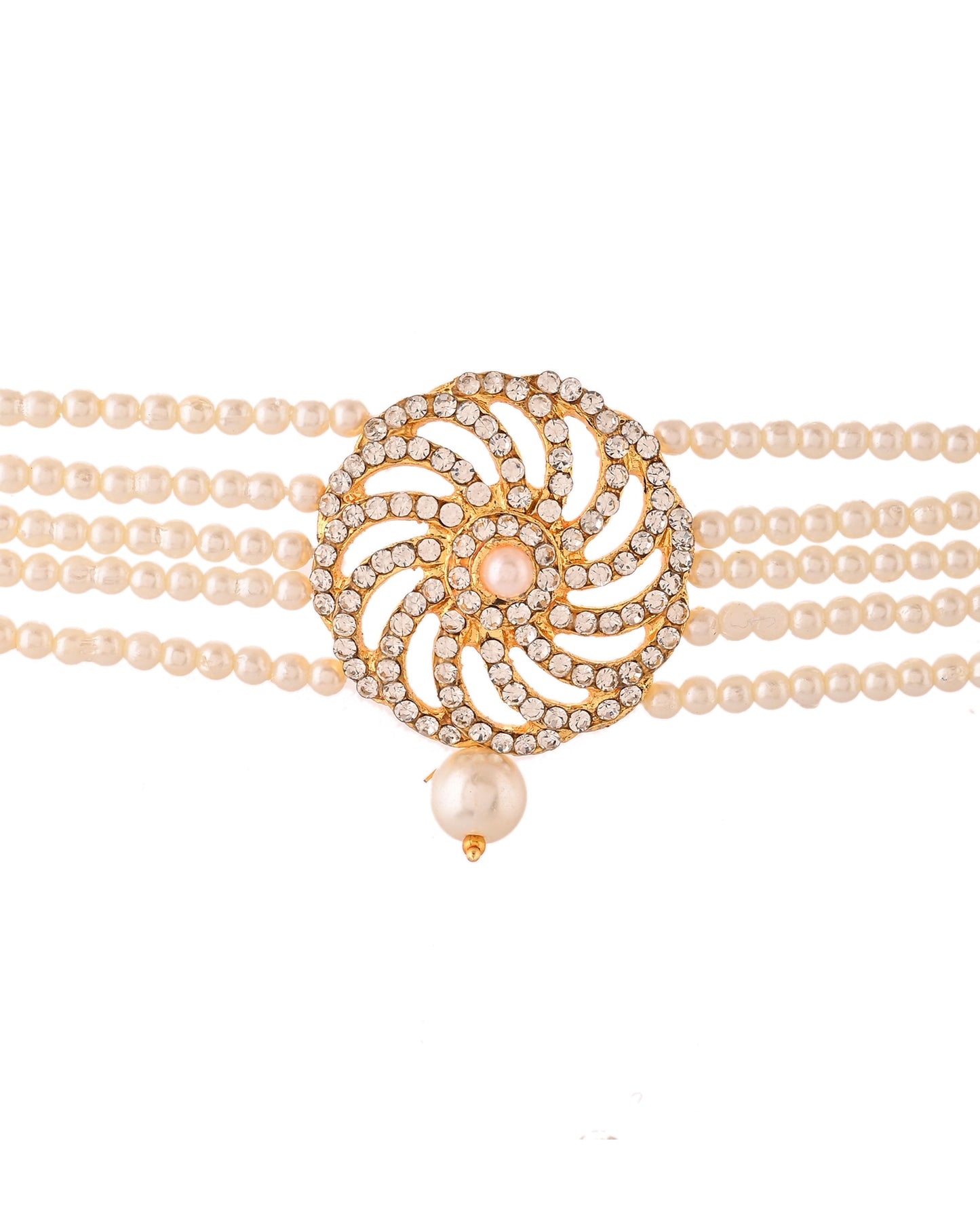 VOJ Gold Polished Stone And Pearl Studded Traditional Chokar Set - Swadesiicart