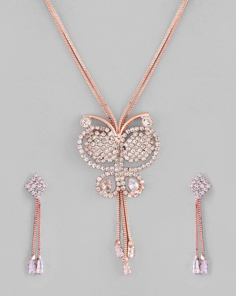 VOJ Rose Gold-Polished Butterfly Design Pendant Set - Swadesiicart