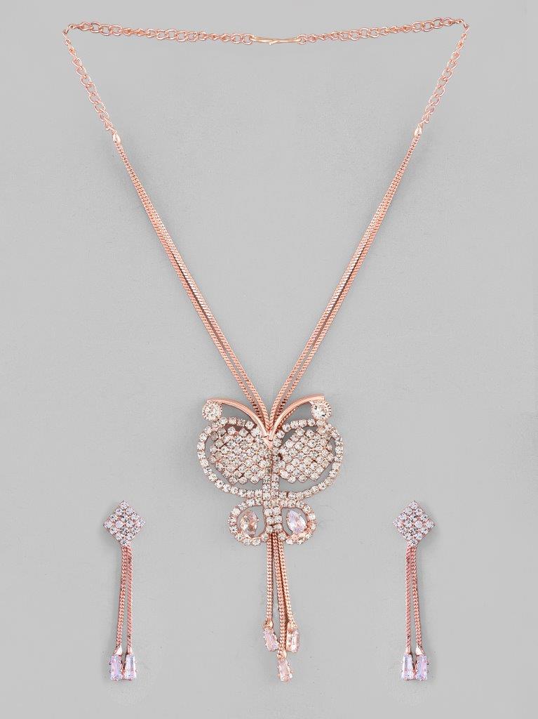 VOJ Rose Gold-Polished Butterfly Design Pendant Set - Swadesiicart
