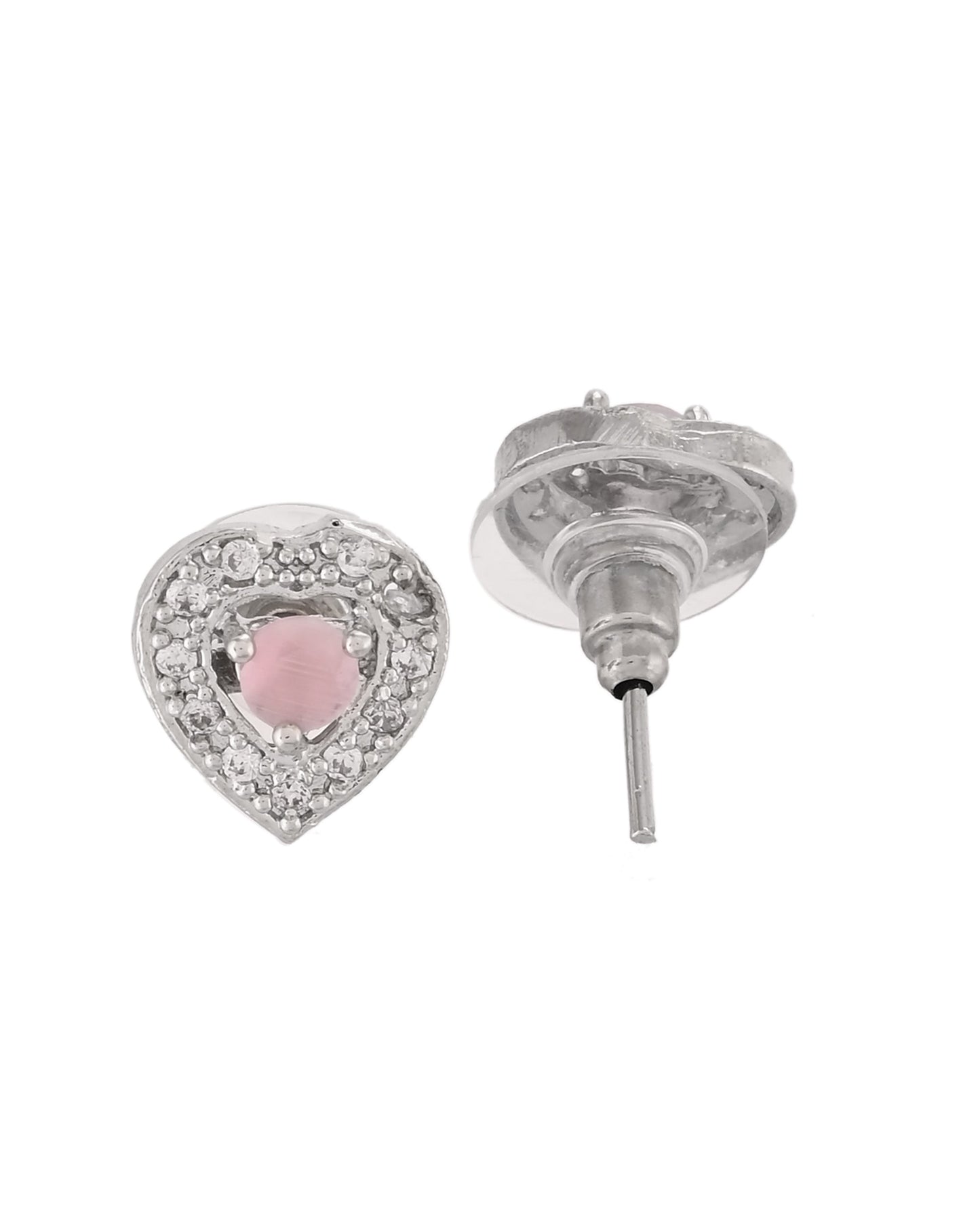 VOJ Silver Plated Baby Pink Stone Studded Heart Shaped Chain Set - Swadesiicart