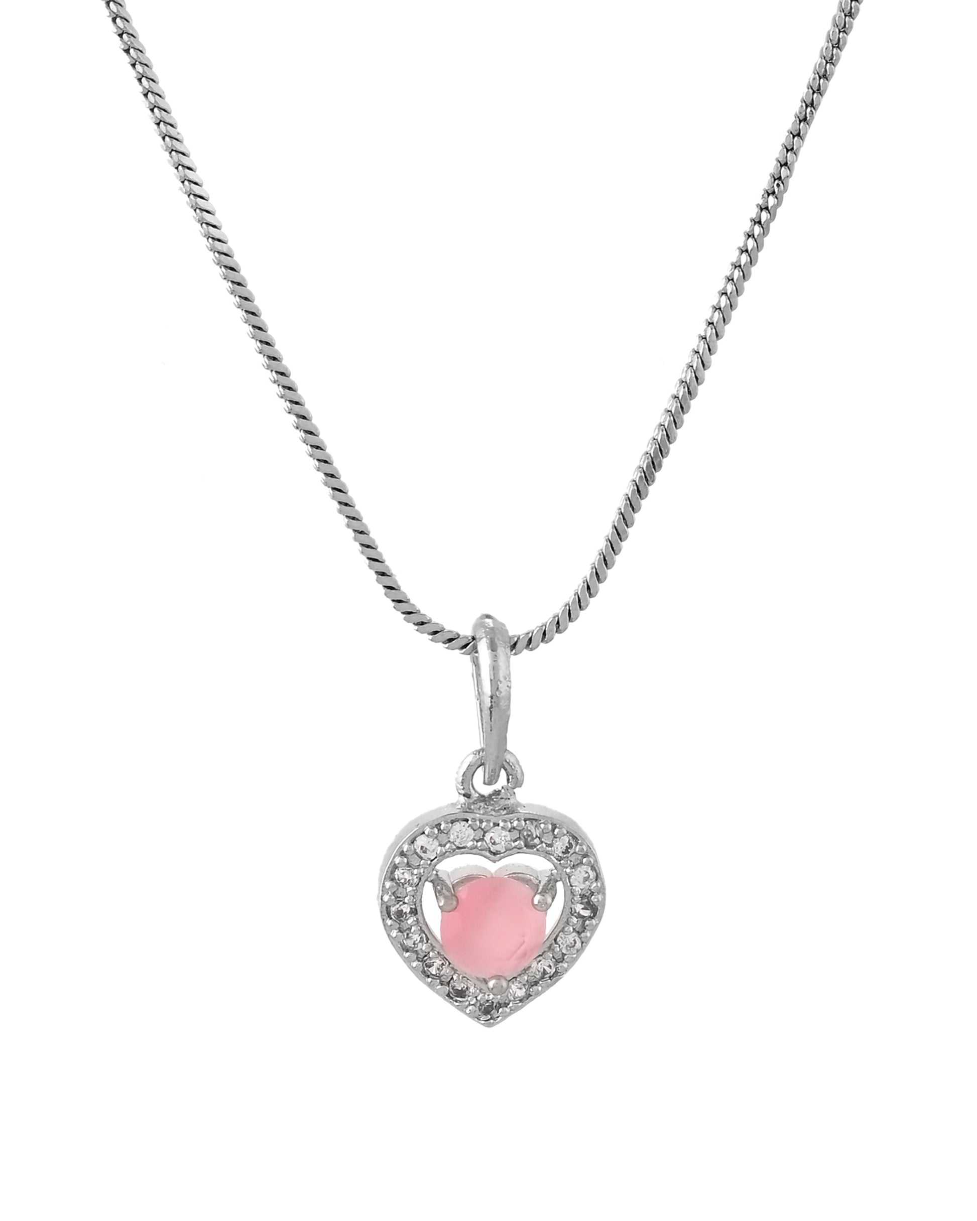 VOJ Silver Plated Baby Pink Stone Studded Heart Shaped Chain Set - Swadesiicart