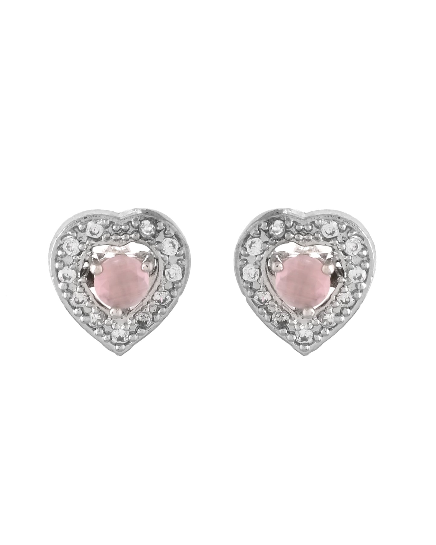 VOJ Silver Plated Baby Pink Stone Studded Heart Shaped Chain Set - Swadesiicart