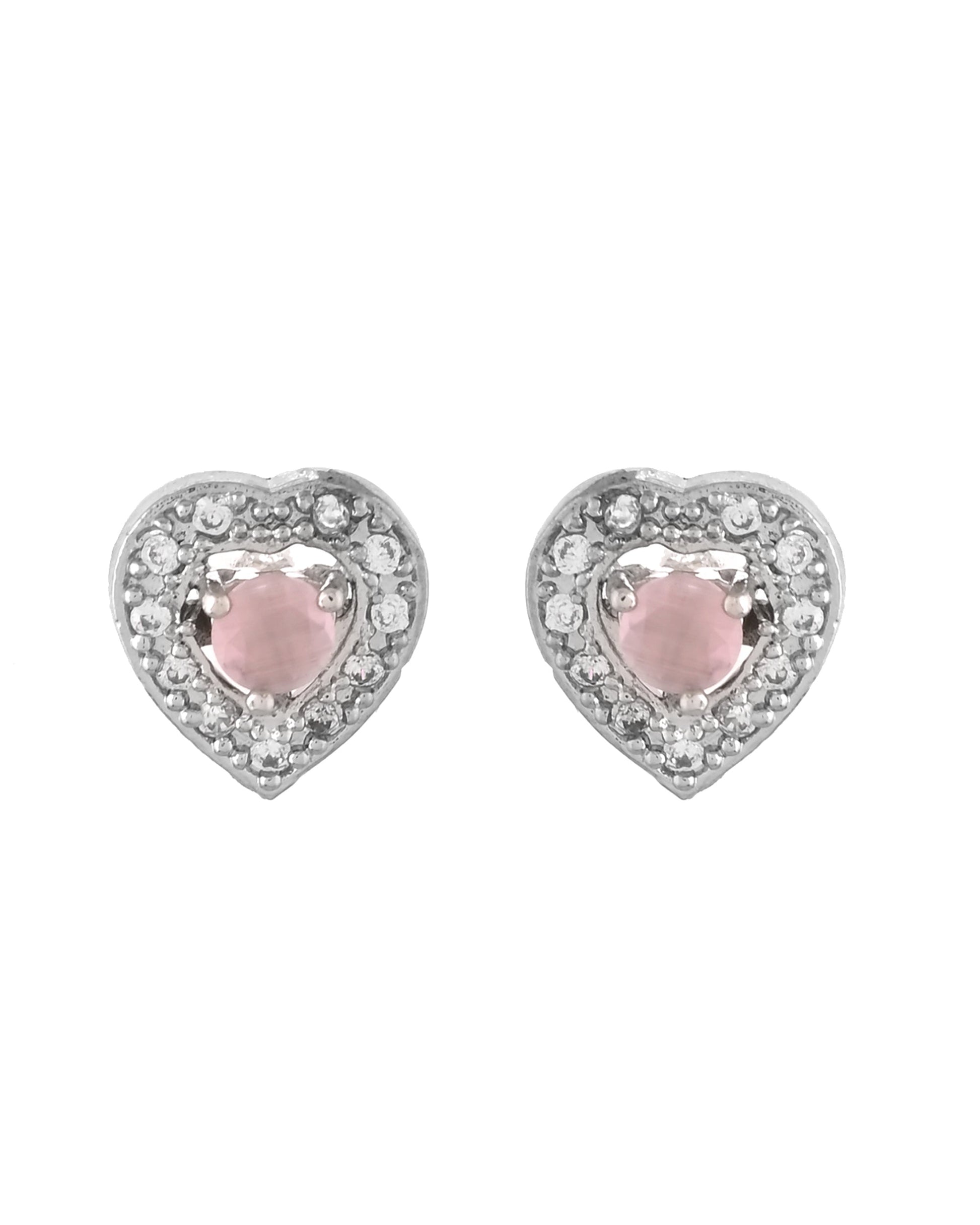 VOJ Silver Plated Baby Pink Stone Studded Heart Shaped Chain Set - Swadesiicart