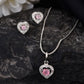 VOJ Silver Plated Baby Pink Stone Studded Heart Shaped Chain Set - Swadesiicart