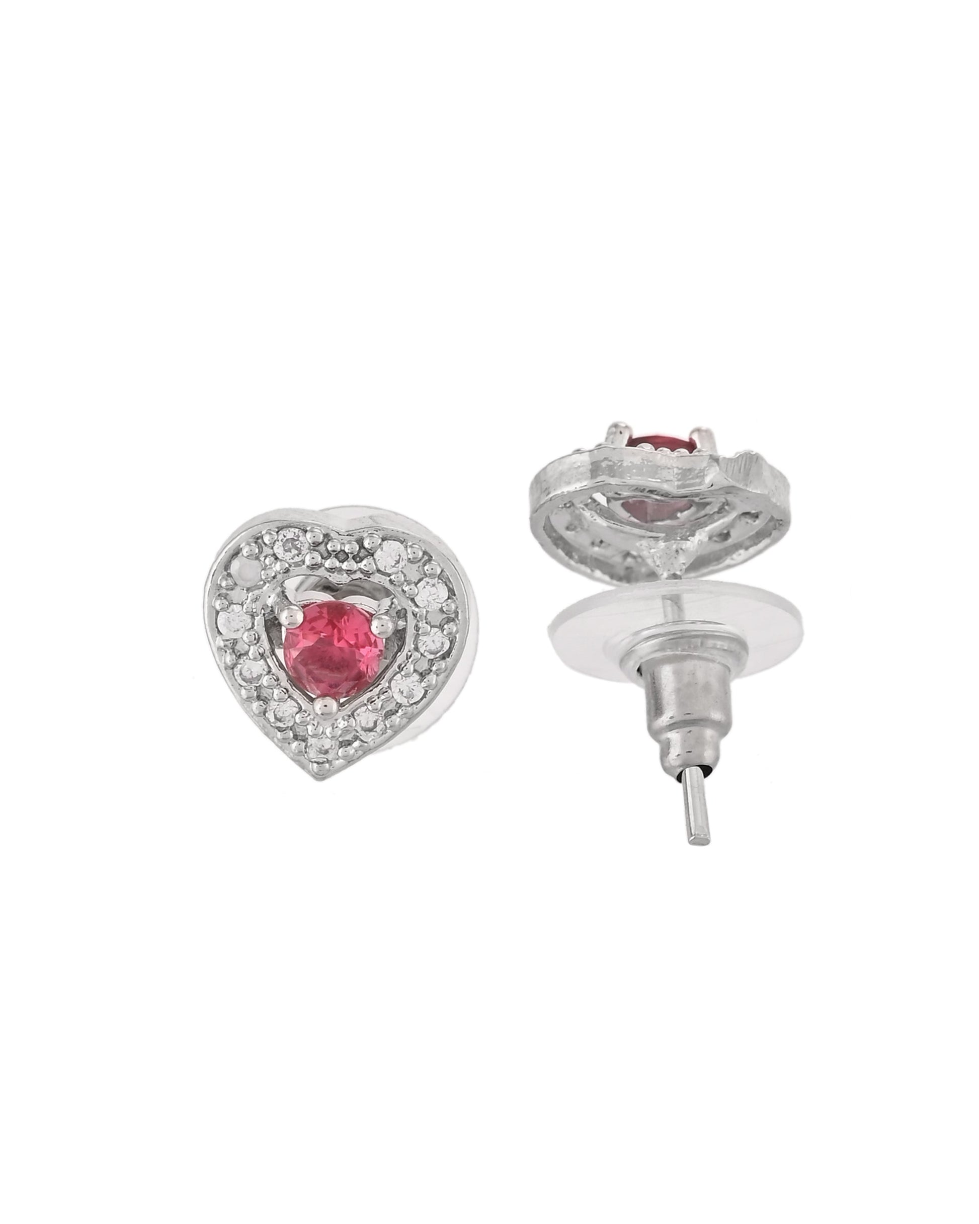 VOJ Silver Plated Pink Stone Studded Heart Shaped Chain Set - Swadesiicart