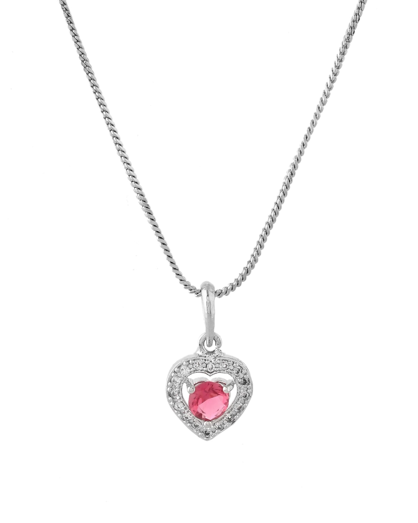 VOJ Silver Plated Pink Stone Studded Heart Shaped Chain Set - Swadesiicart