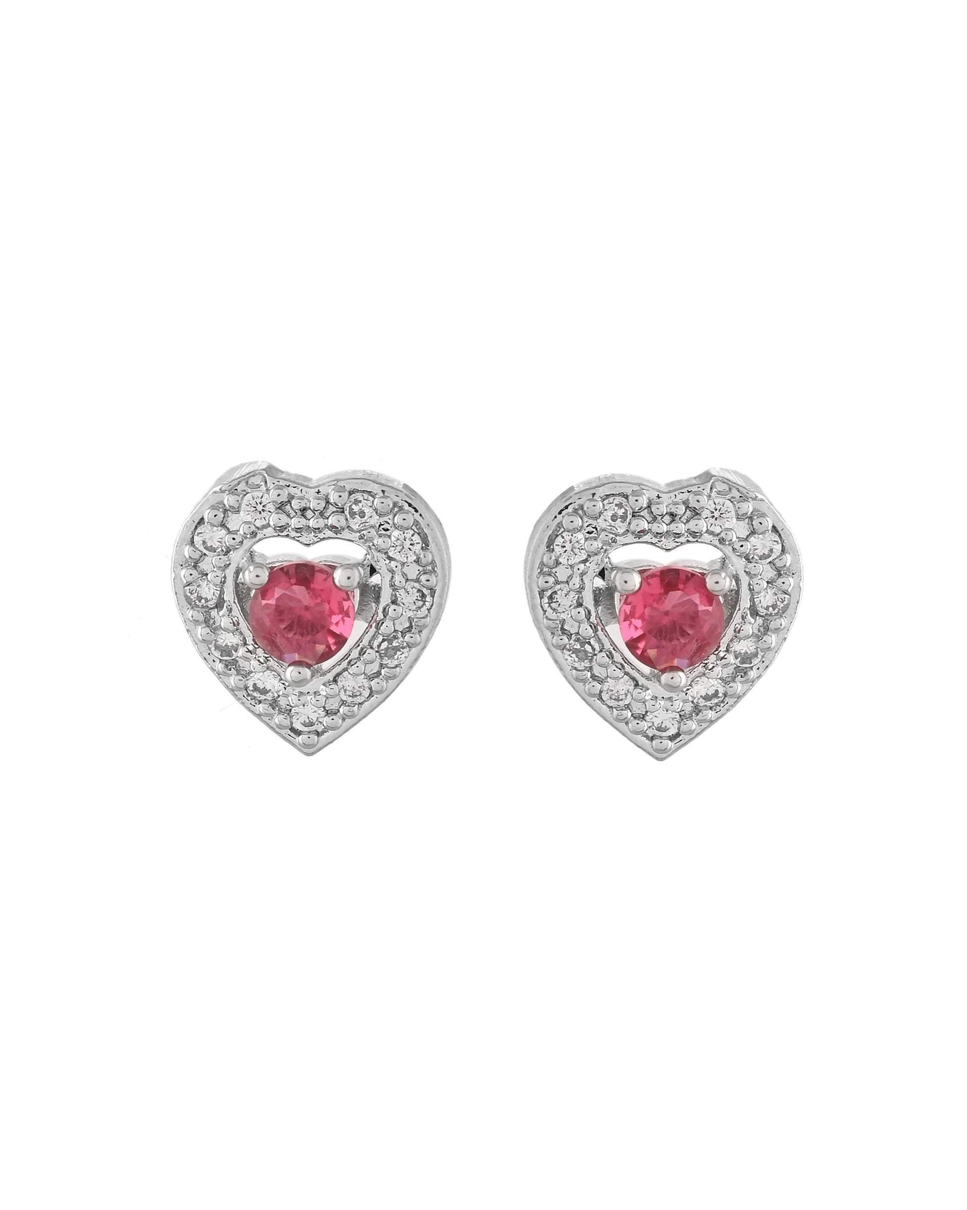 VOJ Silver Plated Pink Stone Studded Heart Shaped Chain Set - Swadesiicart