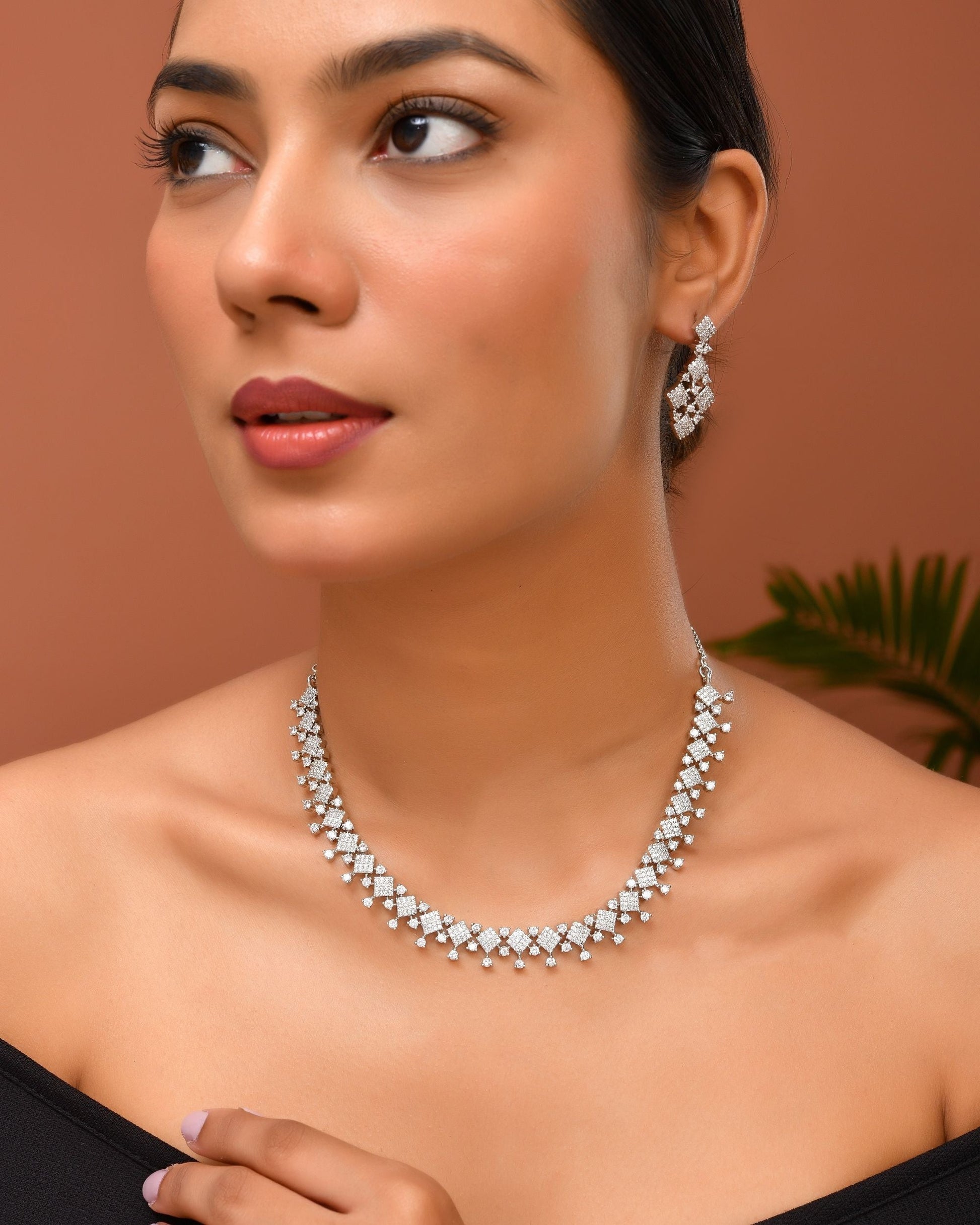 VOJ Silver Plated AD Stone Studded Hand Crafted Jewellery Set | Swadesiicart