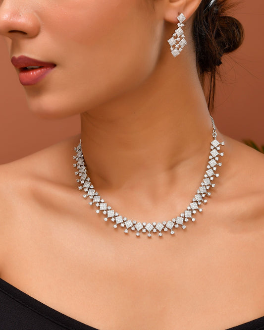 VOJ Silver Plated AD Stone Studded Hand Crafted Jewellery Set | Swadesiicart
