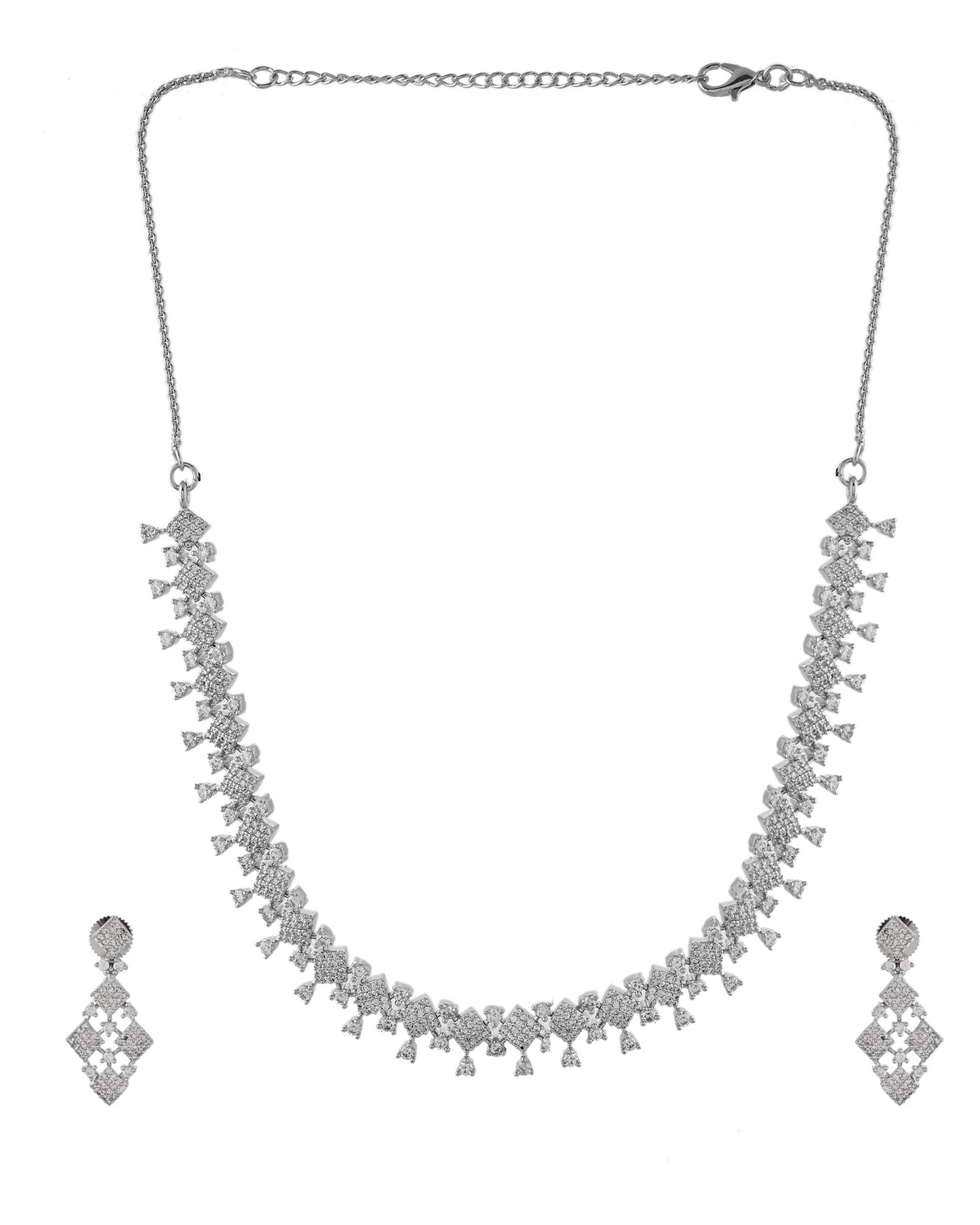 VOJ Silver Plated AD Stone Studded Hand Crafted Jewellery Set | Swadesiicart