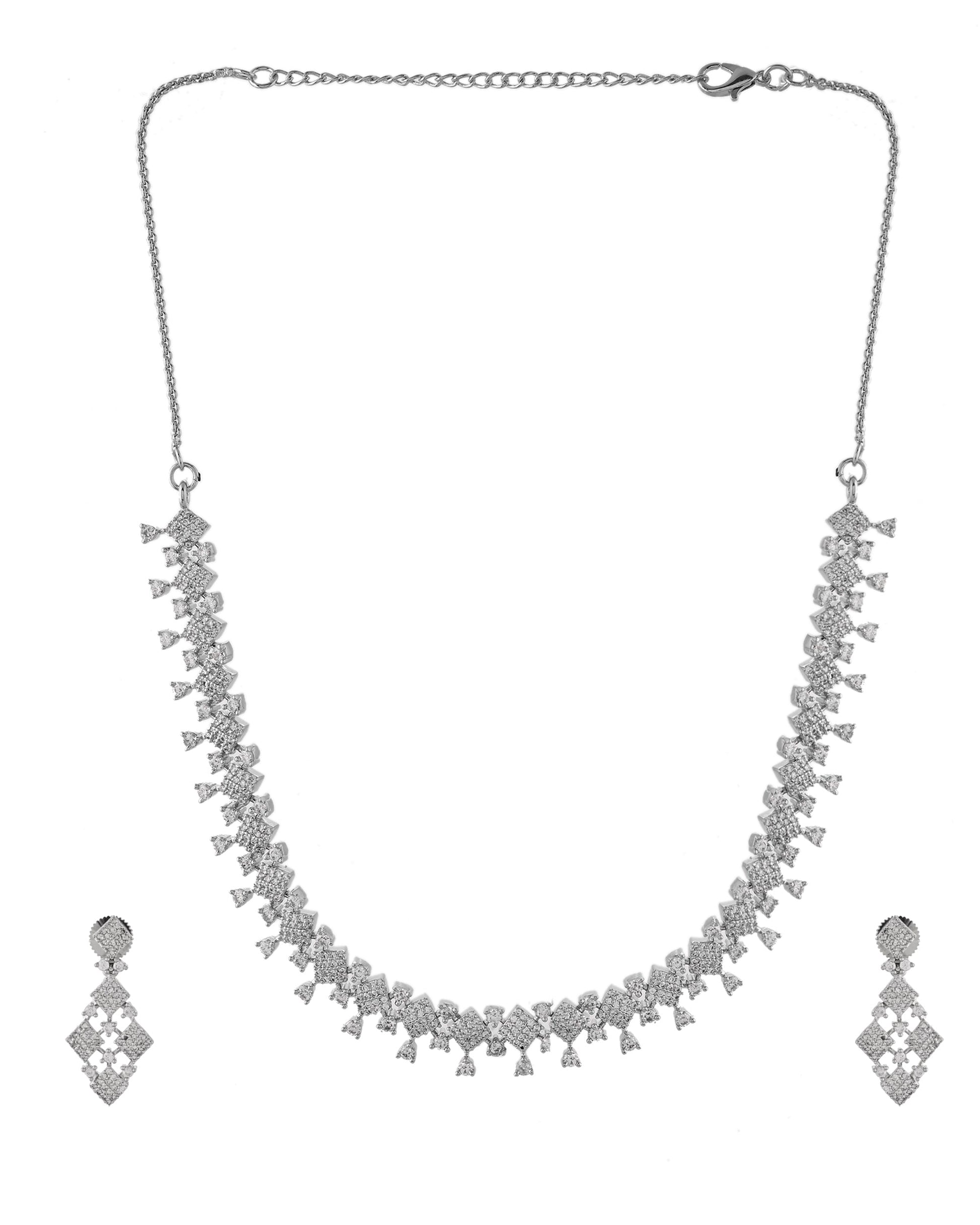 VOJ Silver Plated AD Stone Studded Hand Crafted Jewellery Set | Swadesiicart