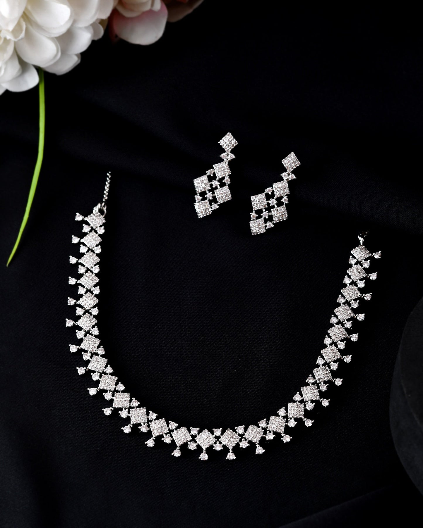 VOJ Silver Plated AD Stone Studded Hand Crafted Jewellery Set | Swadesiicart