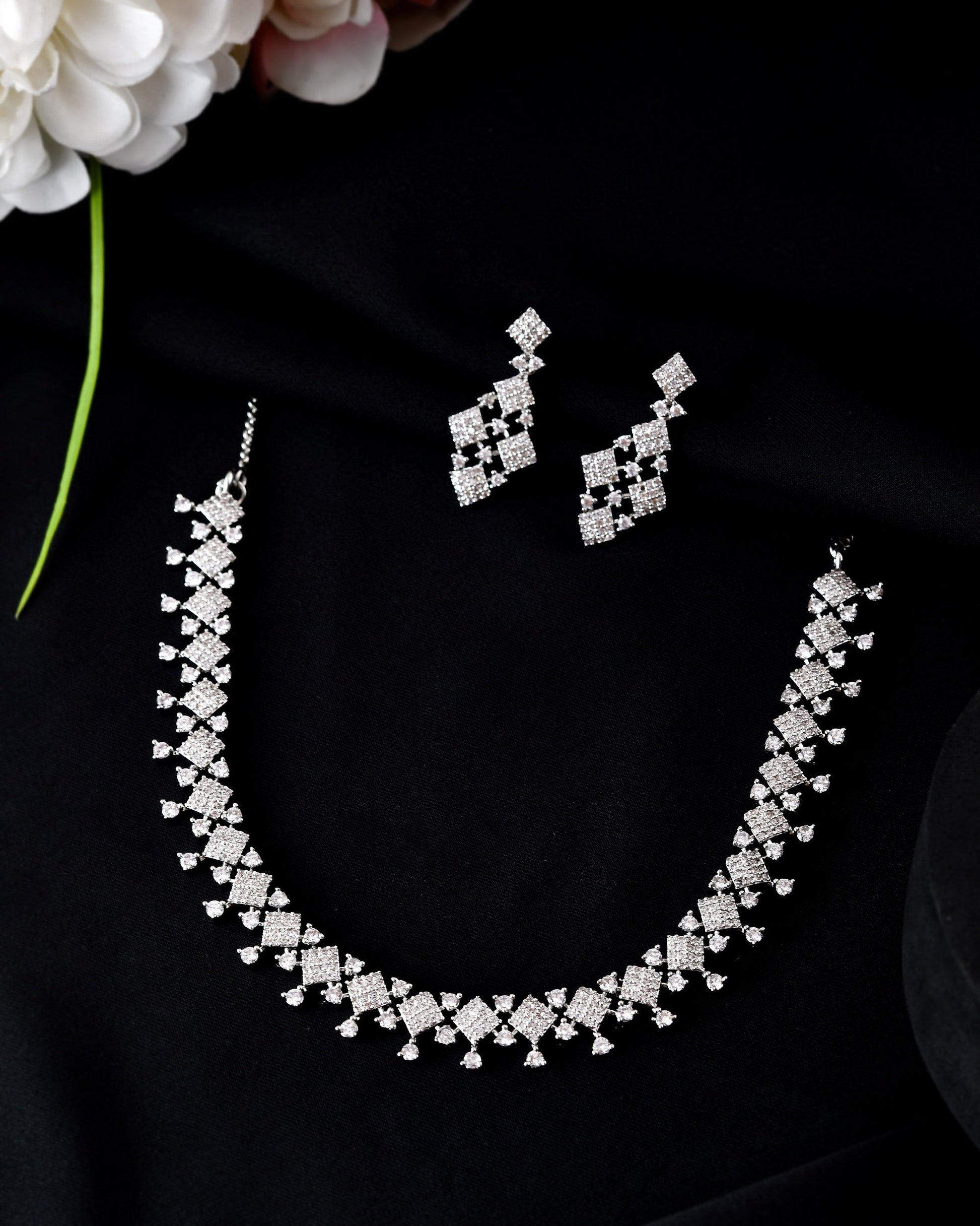 VOJ Silver Plated AD Stone Studded Hand Crafted Jewellery Set | Swadesiicart