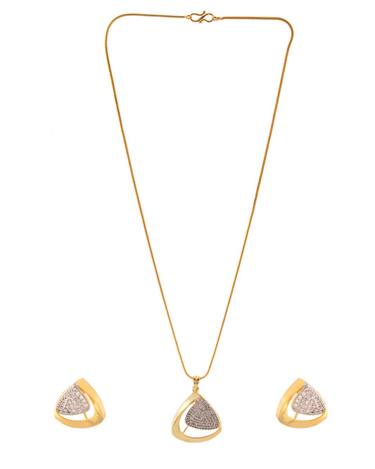 VOJ Gold Polished CZ Stone Studded Geometrical Jewellery Set | Swadesiicart