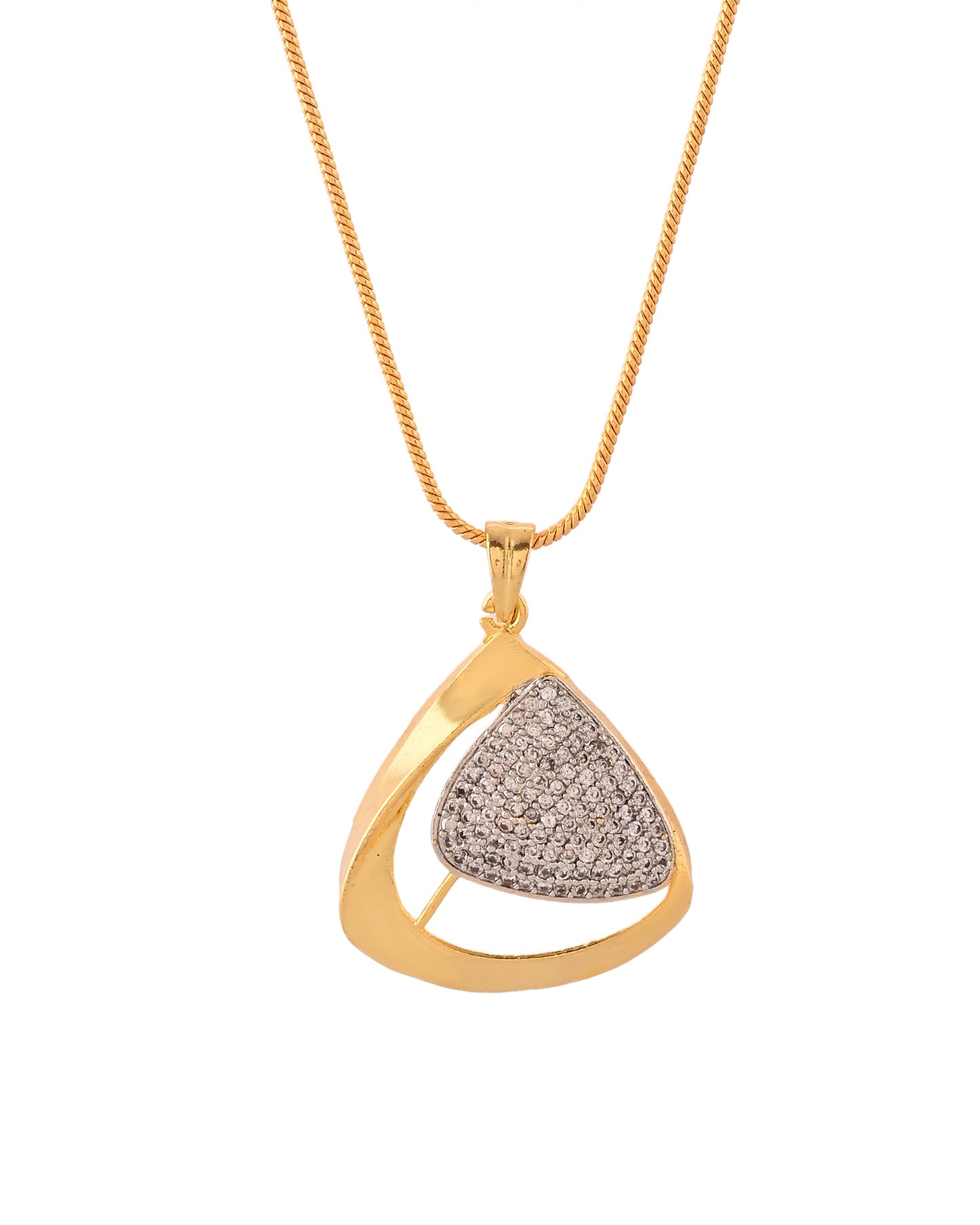 VOJ Gold Polished CZ Stone Studded Geometrical Jewellery Set | Swadesiicart