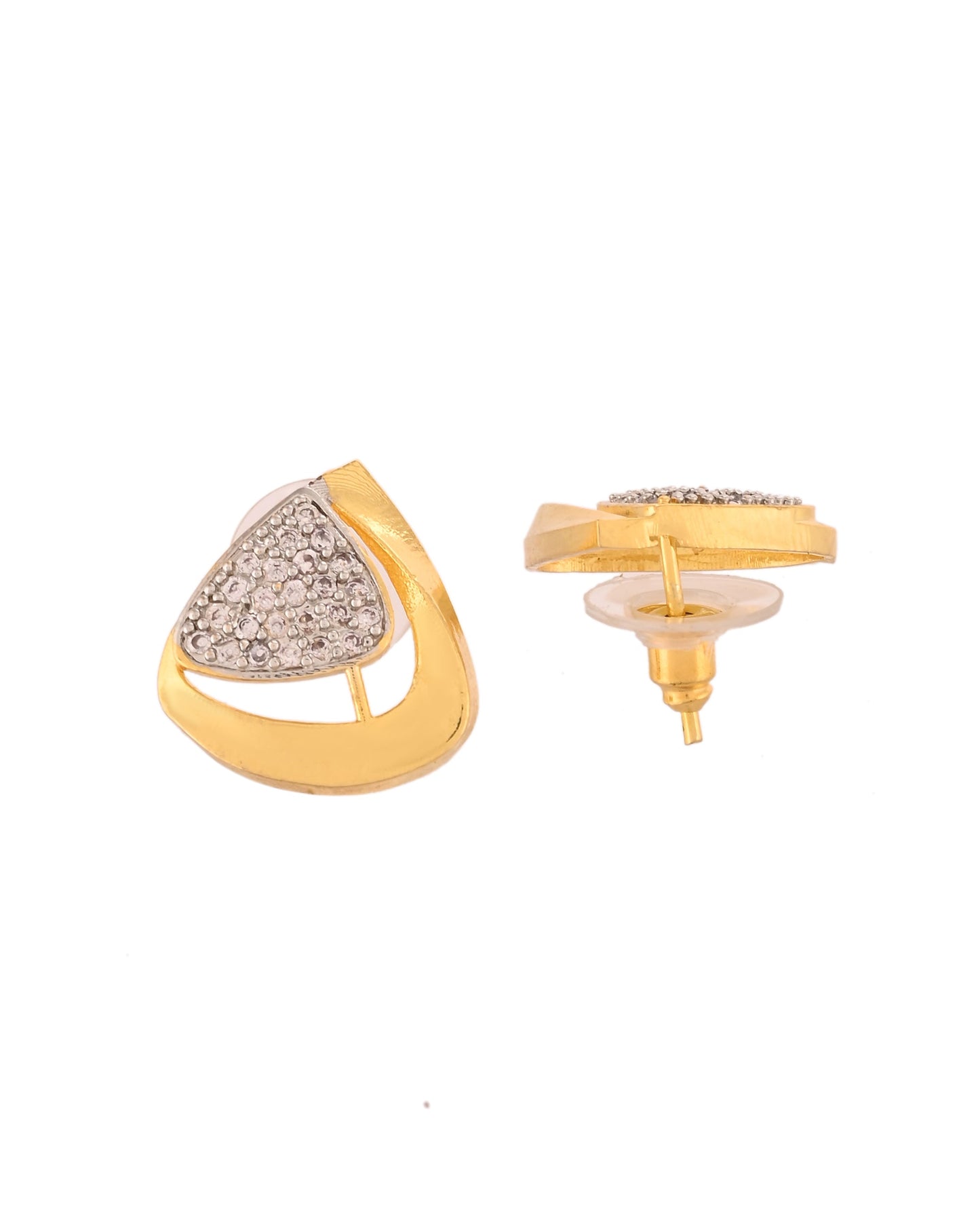 VOJ Gold Polished CZ Stone Studded Geometrical Jewellery Set | Swadesiicart