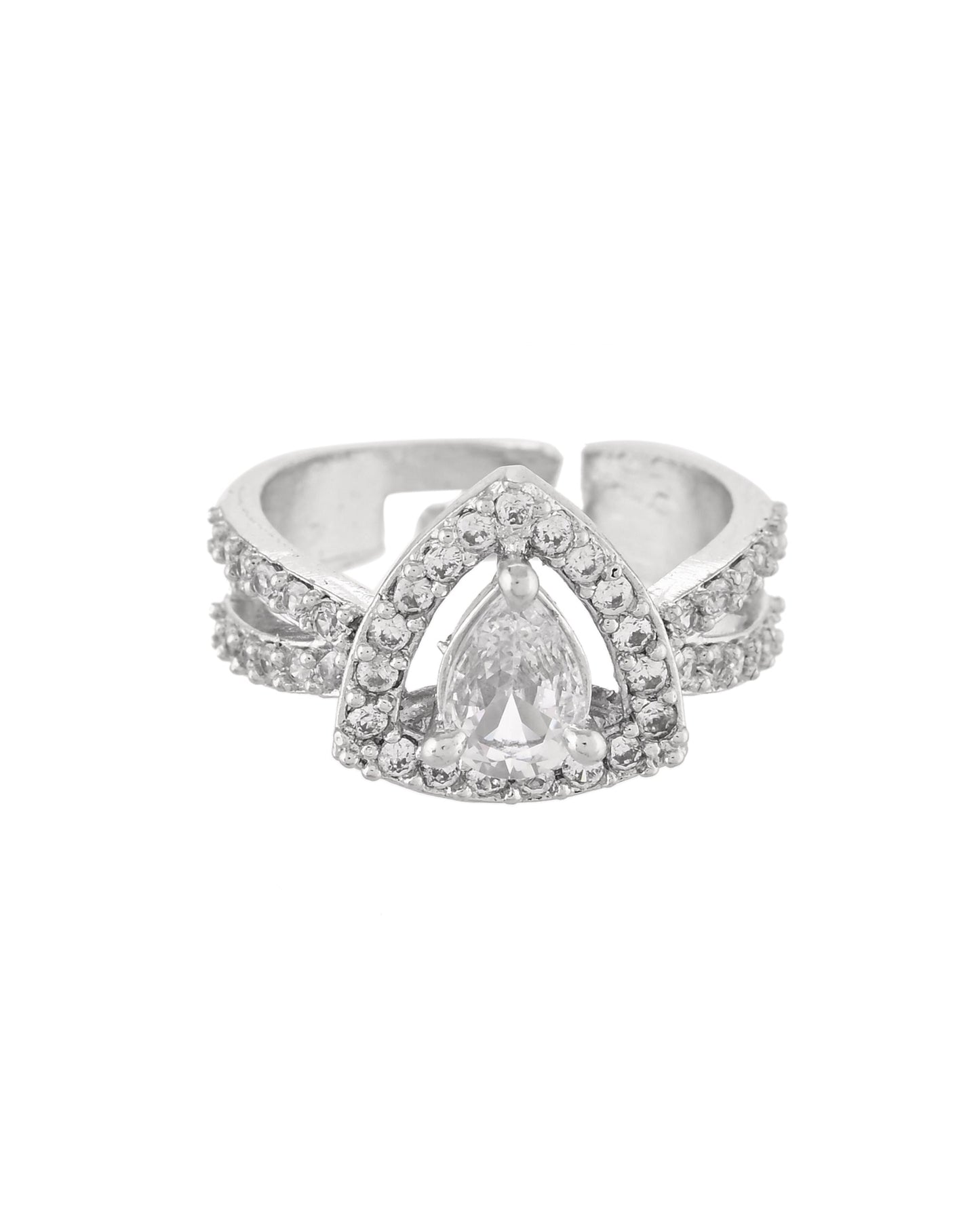 VOJ Silver-Plated AD-Stone-Studded Adjustable Finger Ring | Swadesiicart