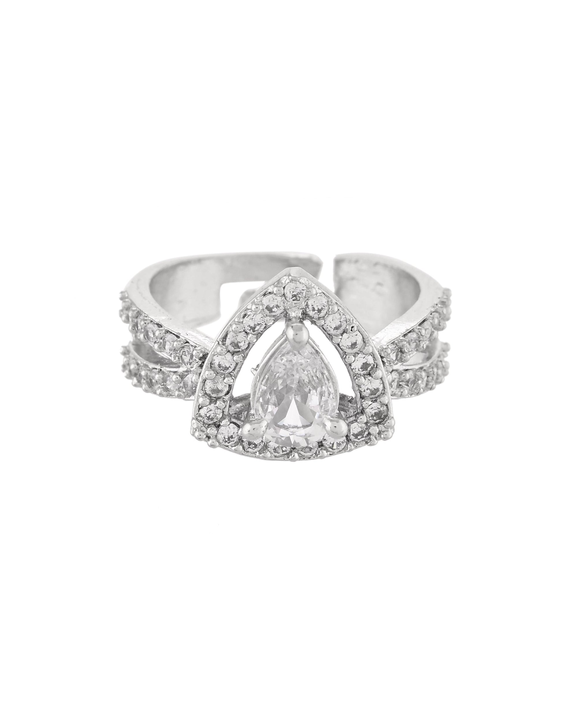 VOJ Silver-Plated AD-Stone-Studded Adjustable Finger Ring | Swadesiicart