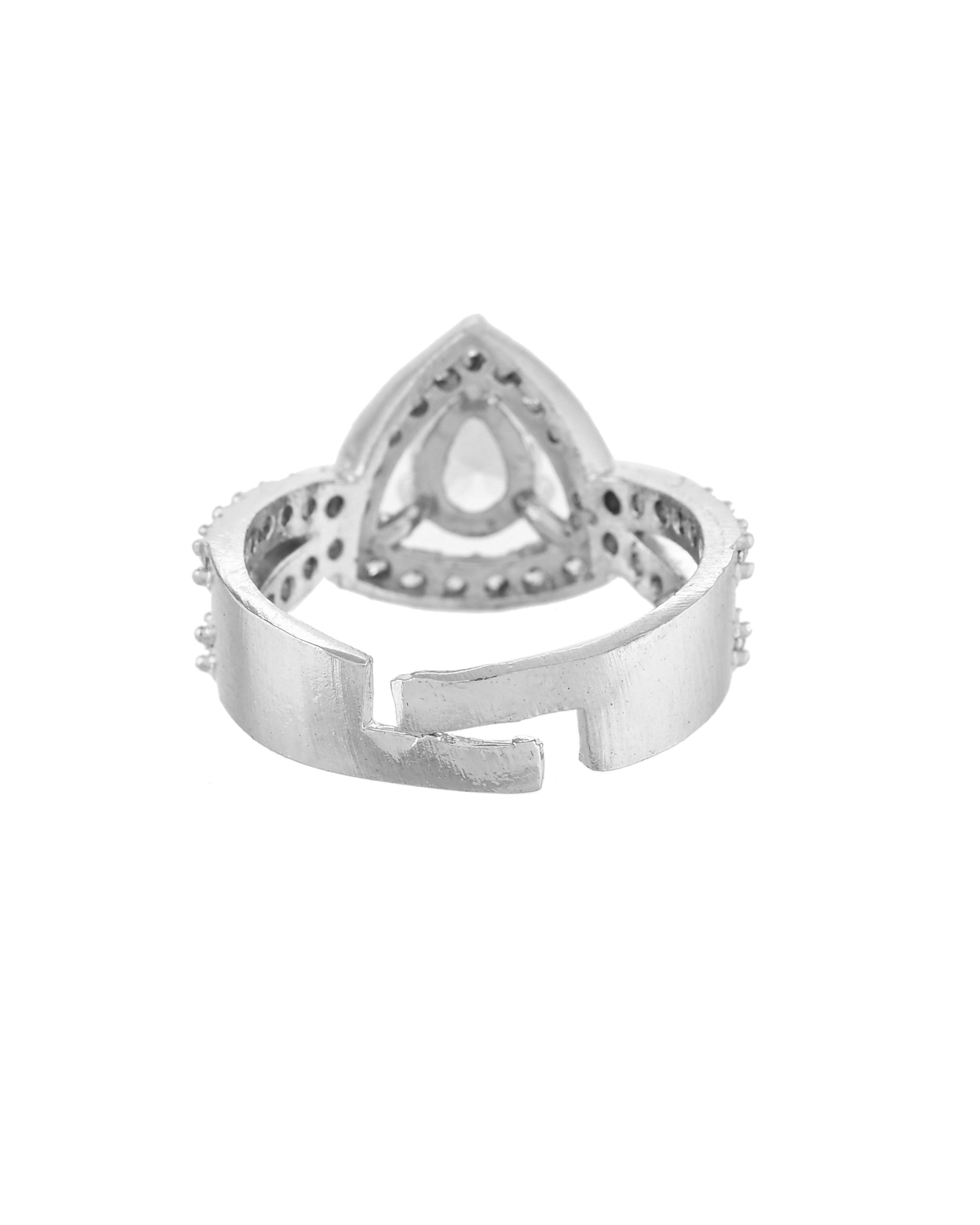 VOJ Silver-Plated AD-Stone-Studded Adjustable Finger Ring | Swadesiicart