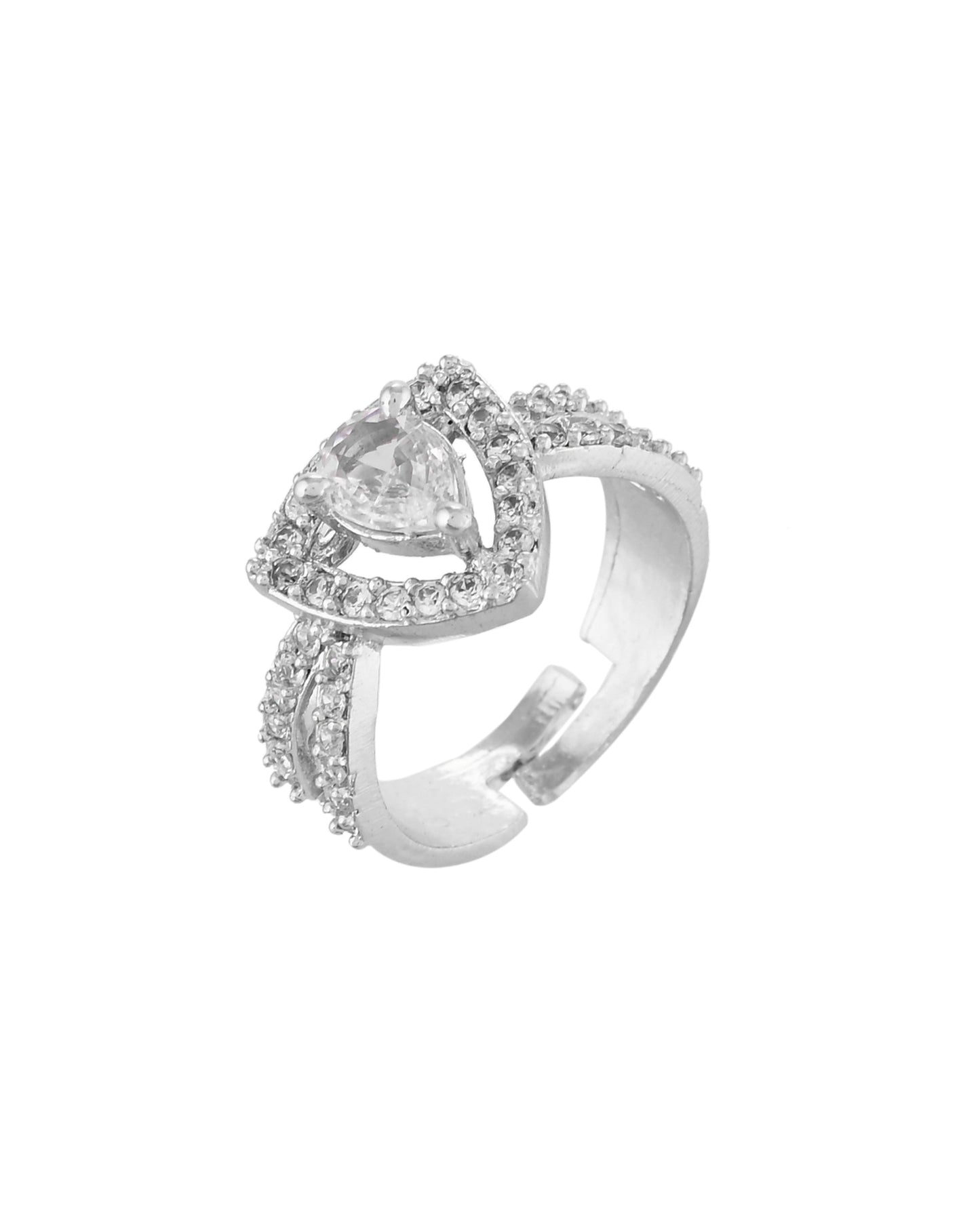 VOJ Silver-Plated AD-Stone-Studded Adjustable Finger Ring | Swadesiicart
