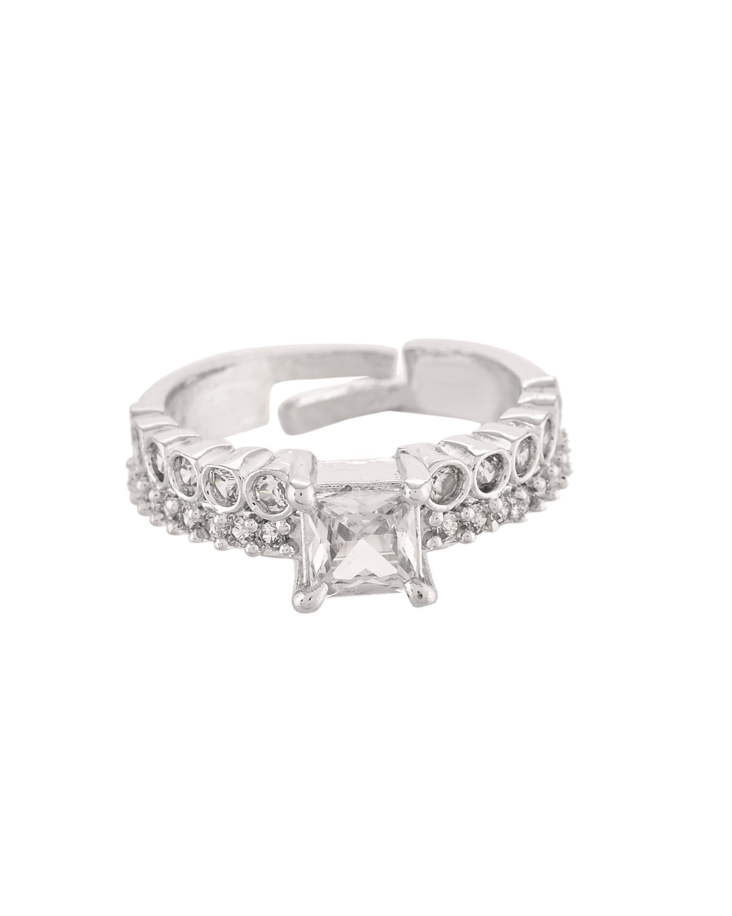 VOJ Silver Plated Cubic Zirconia Studded Finger Ring | Swadesiicart