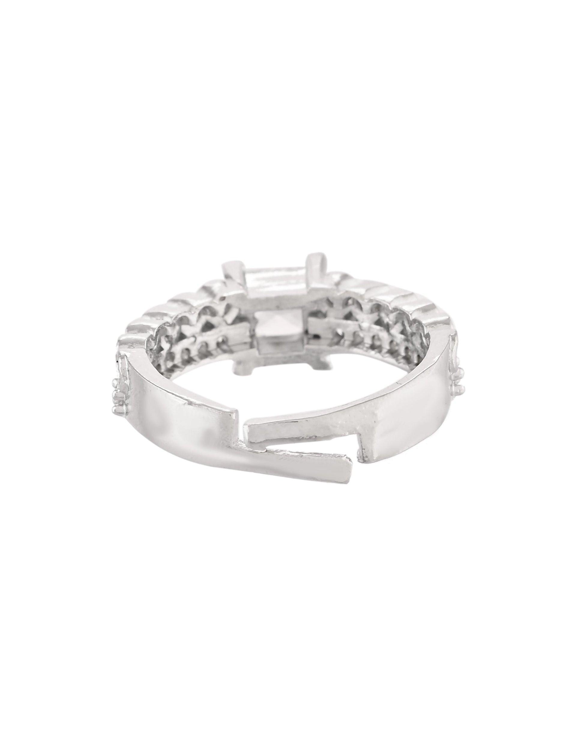 VOJ Silver Plated Cubic Zirconia Studded Finger Ring | Swadesiicart