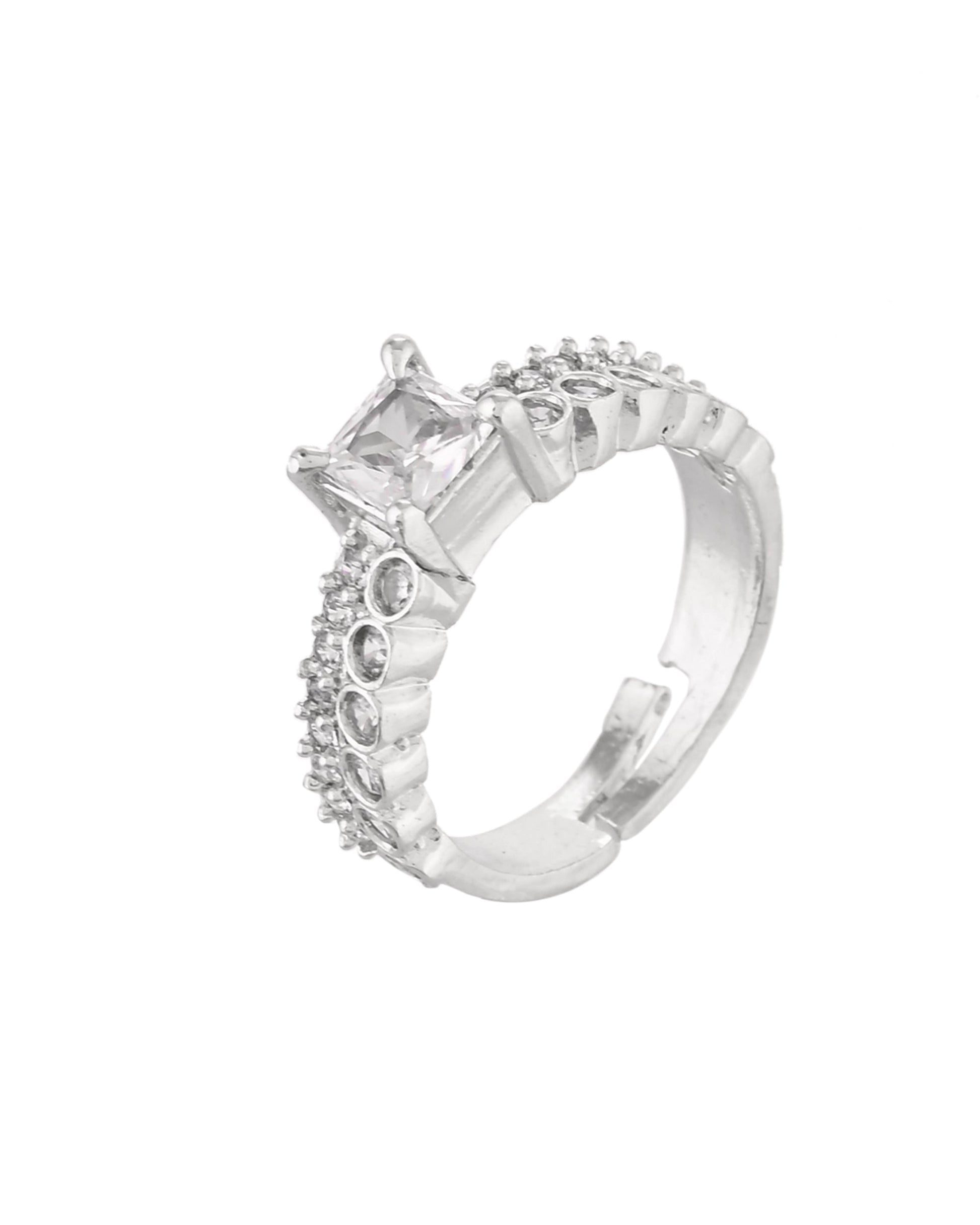 VOJ Silver Plated Cubic Zirconia Studded Finger Ring | Swadesiicart