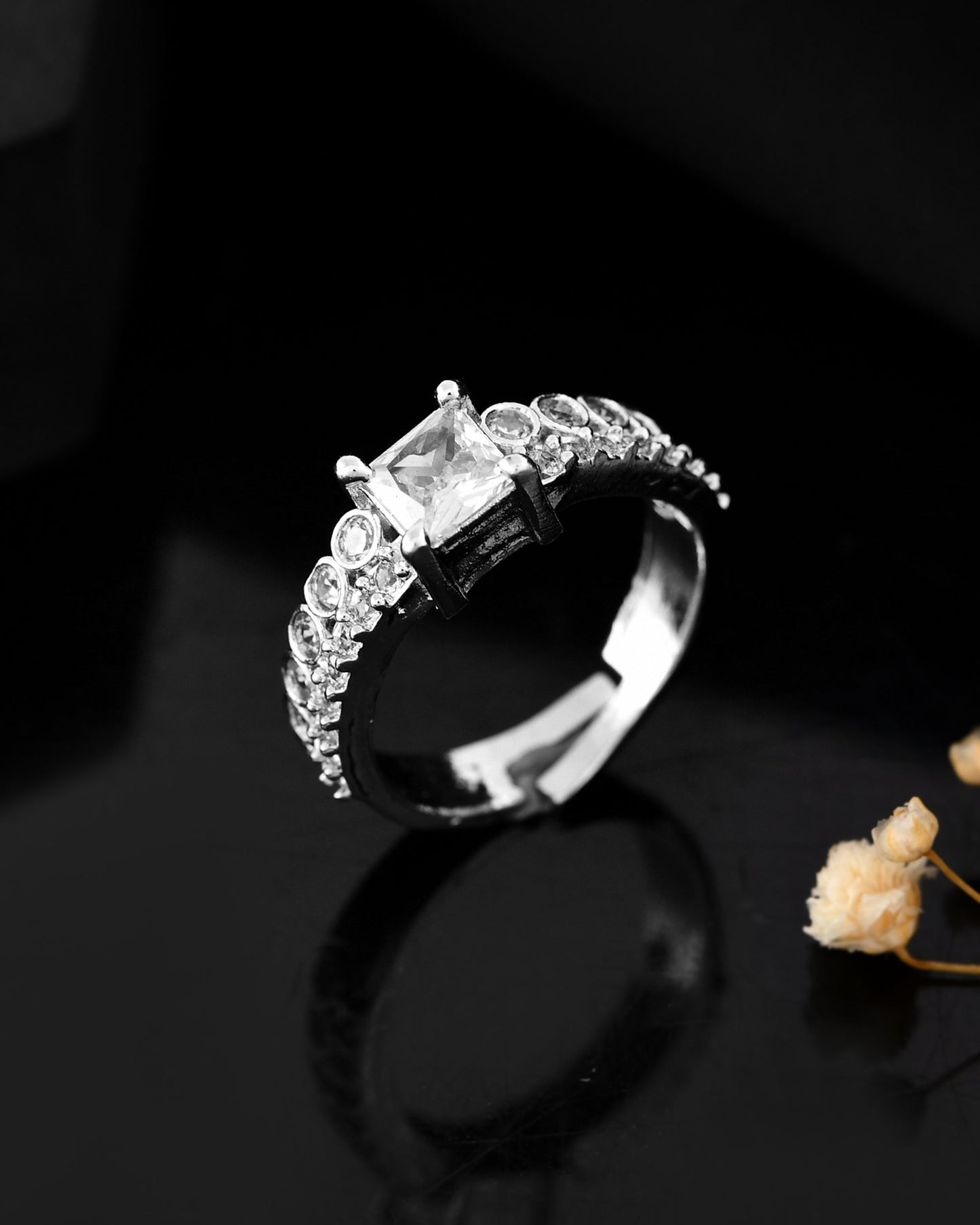 VOJ Silver Plated Cubic Zirconia Studded Finger Ring | Swadesiicart