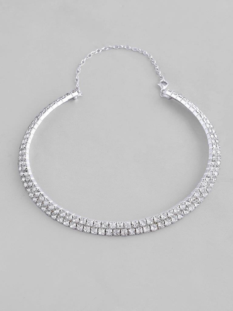 VOJ Silver Plated Choker Two Layer Necklace | Swadesiicart