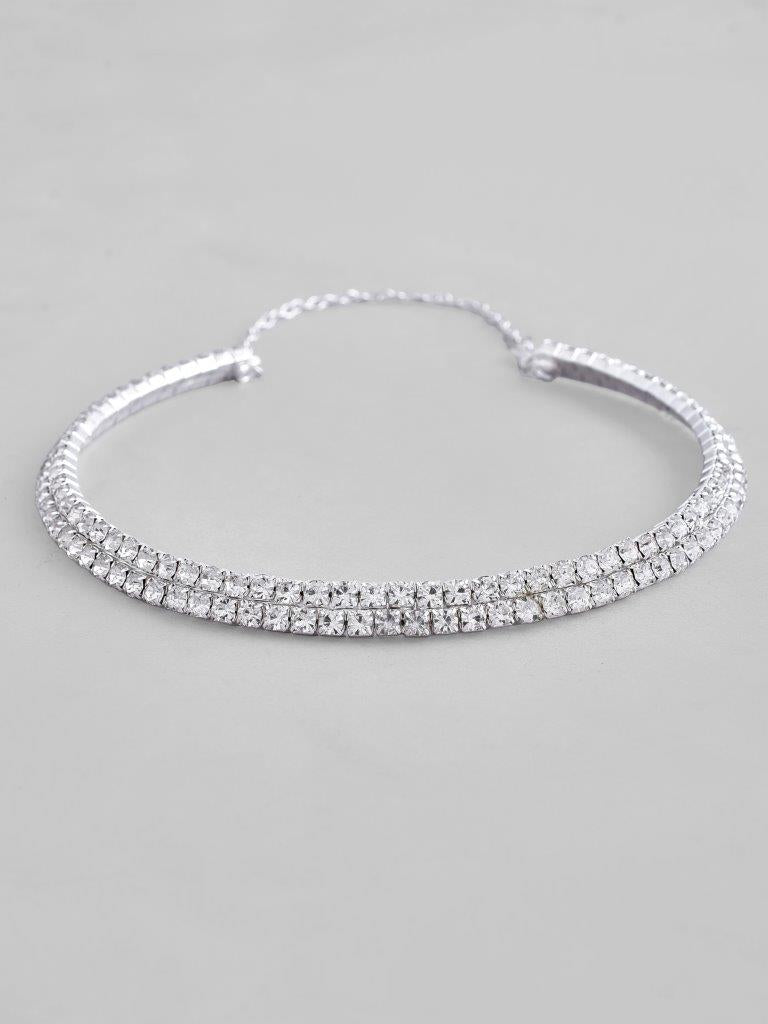 VOJ Silver Plated Choker Two Layer Necklace | Swadesiicart