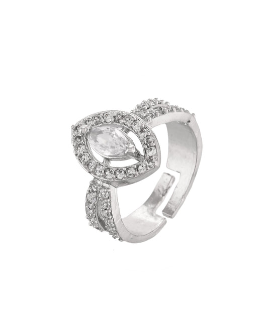 VOJ Silver-Plated Cubic Zirconia Studded Adjustable Finger Ring - Swadesiicart