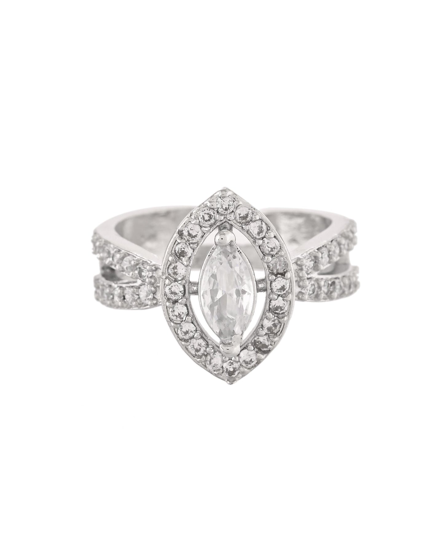 VOJ Silver-Plated Cubic Zirconia Studded Adjustable Finger Ring - Swadesiicart
