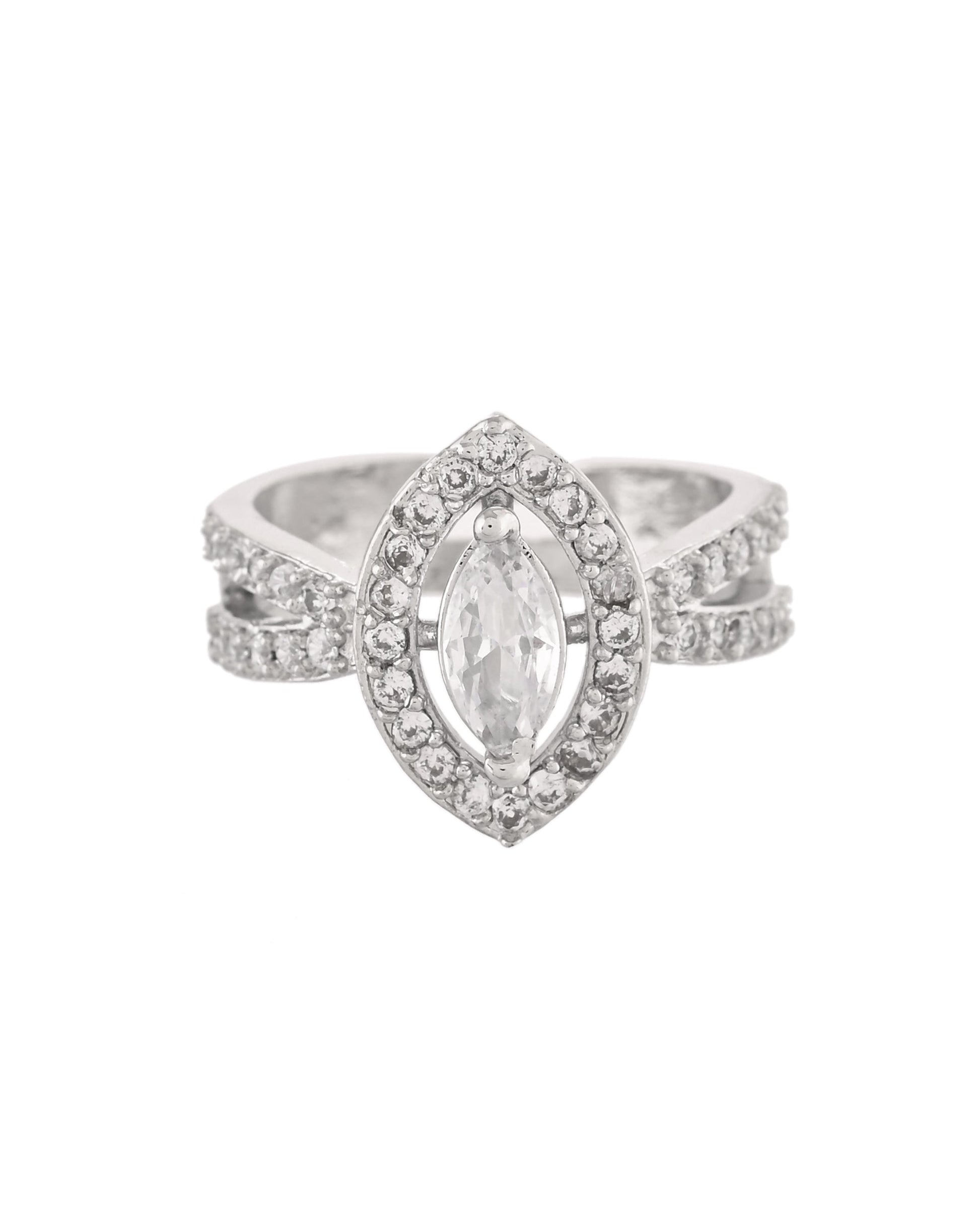 VOJ Silver-Plated Cubic Zirconia Studded Adjustable Finger Ring - Swadesiicart