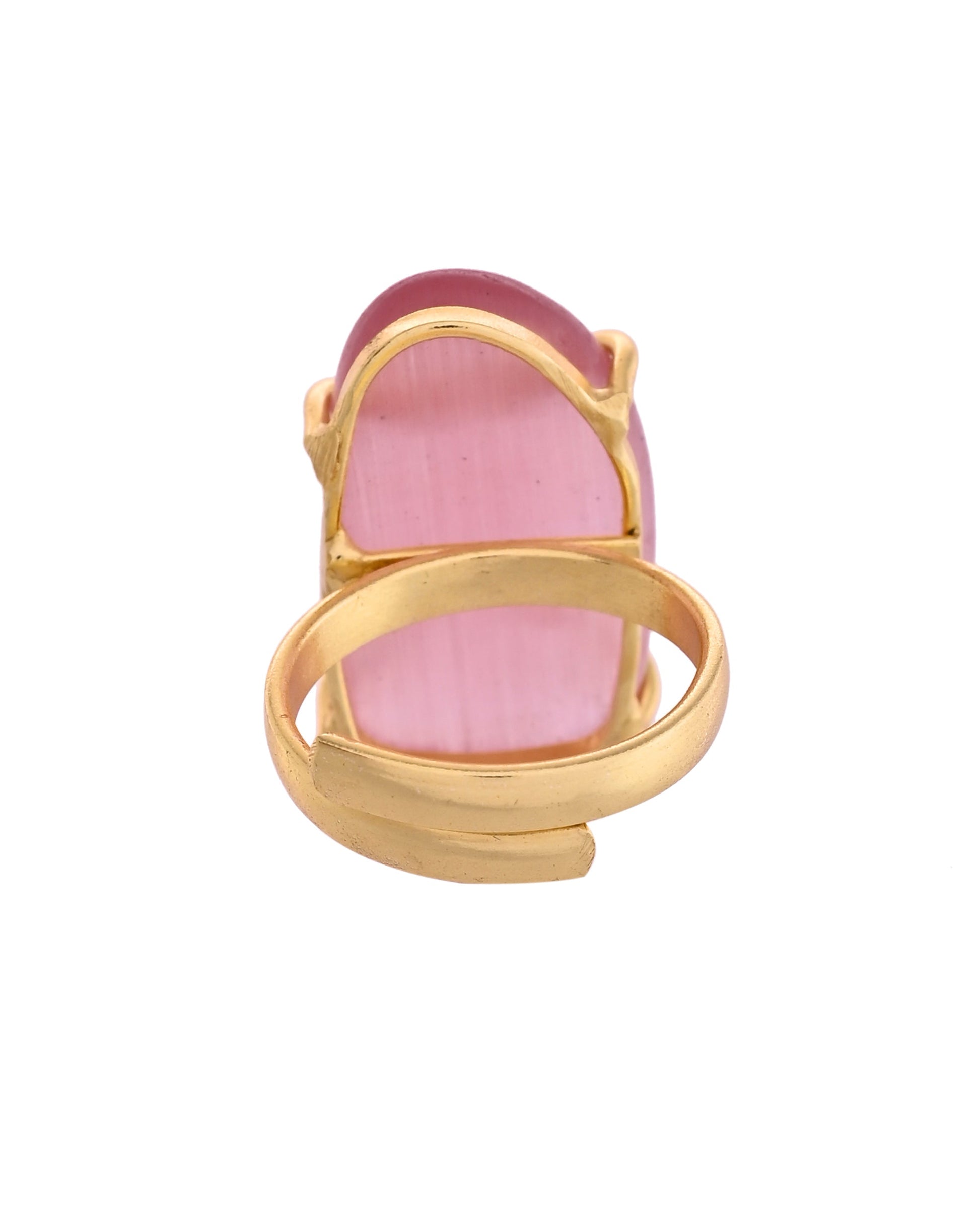 VOJ Stainless Steel Gold Polished Stone-Studded Adjustable Finger Ring - Swadesiicart