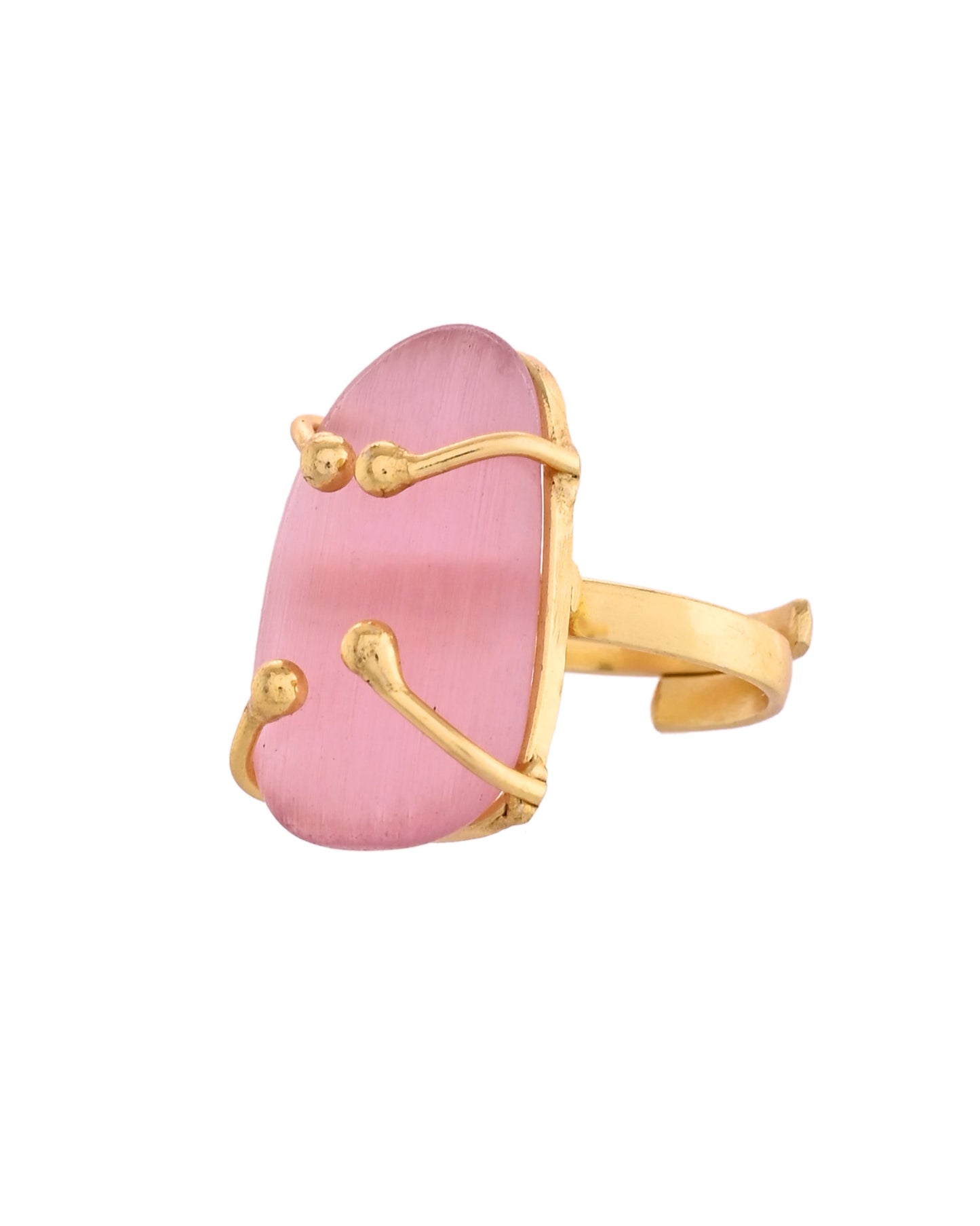 VOJ Stainless Steel Gold Polished Stone-Studded Adjustable Finger Ring - Swadesiicart