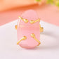 VOJ Stainless Steel Gold Polished Stone-Studded Adjustable Finger Ring - Swadesiicart