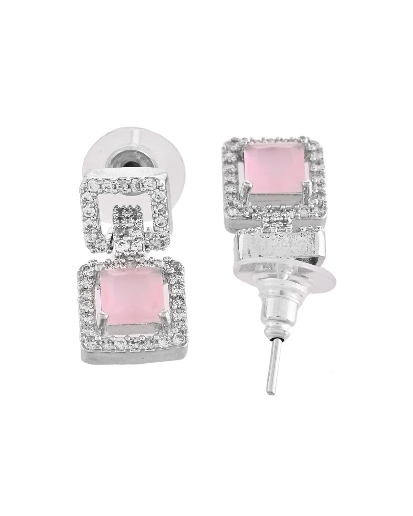 VOJ Silver Plated AD-Stone Studded Square Shaped Jewellery Set - Swadesiicart