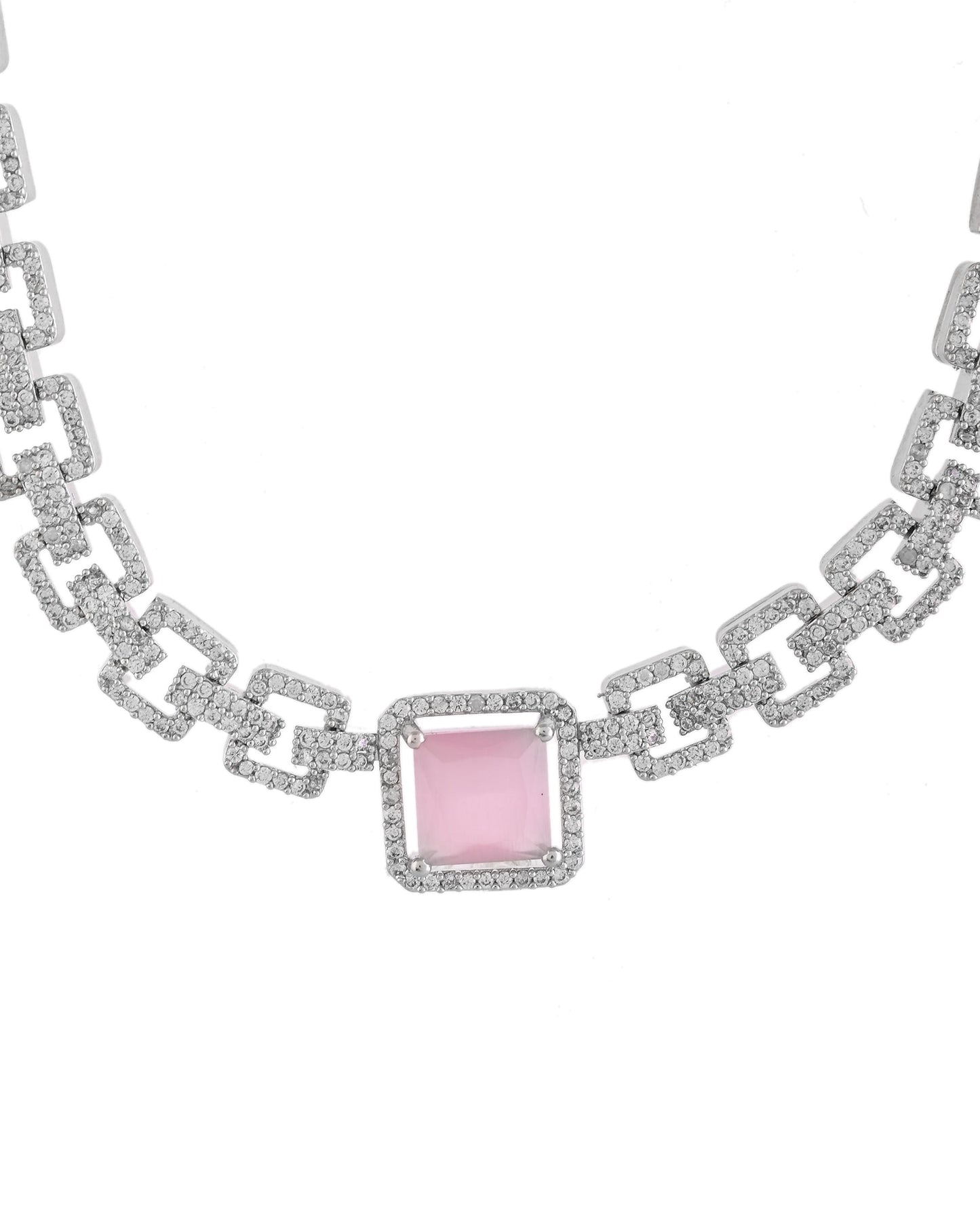 VOJ Silver Plated AD-Stone Studded Square Shaped Jewellery Set - Swadesiicart