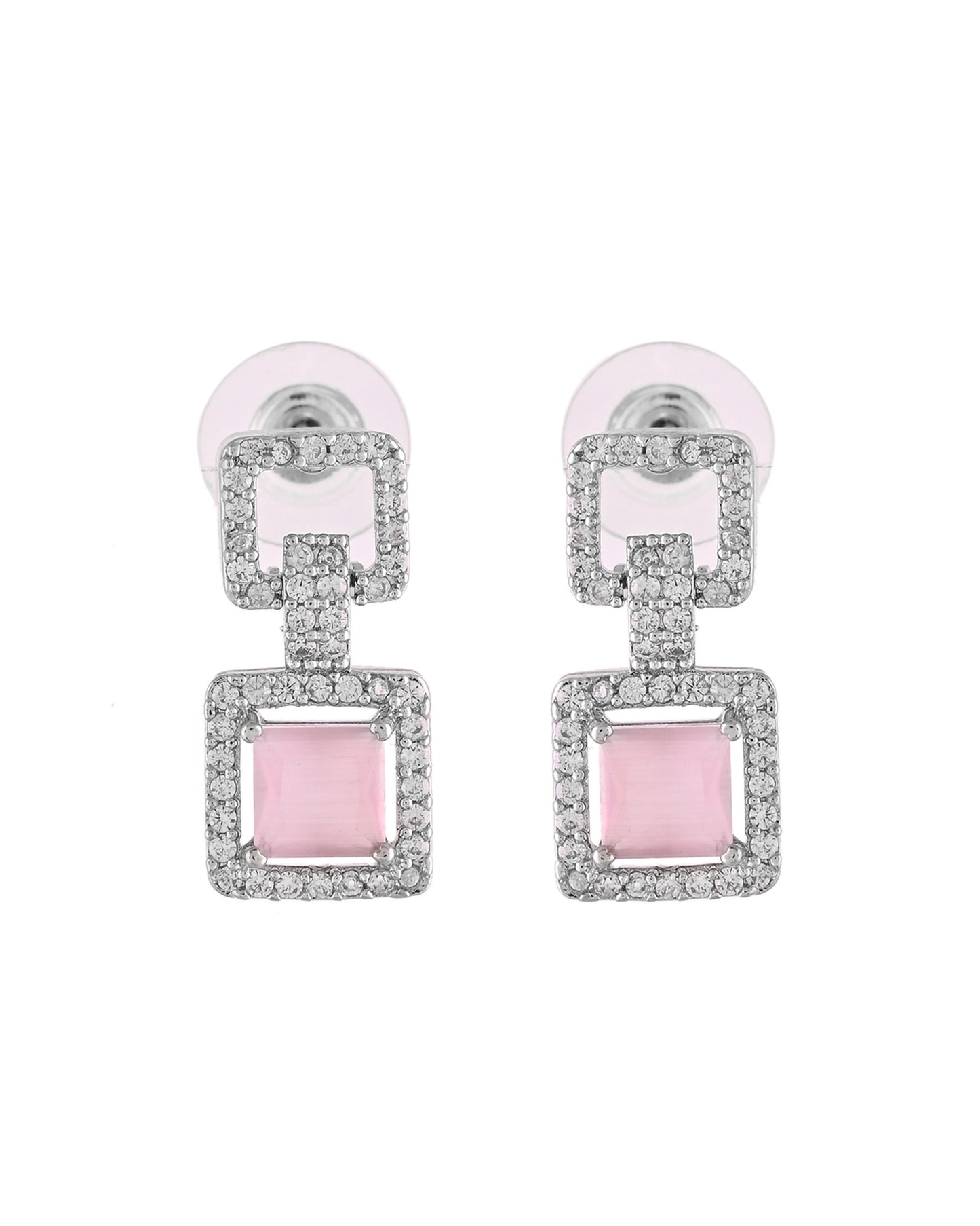 VOJ Silver Plated AD-Stone Studded Square Shaped Jewellery Set - Swadesiicart