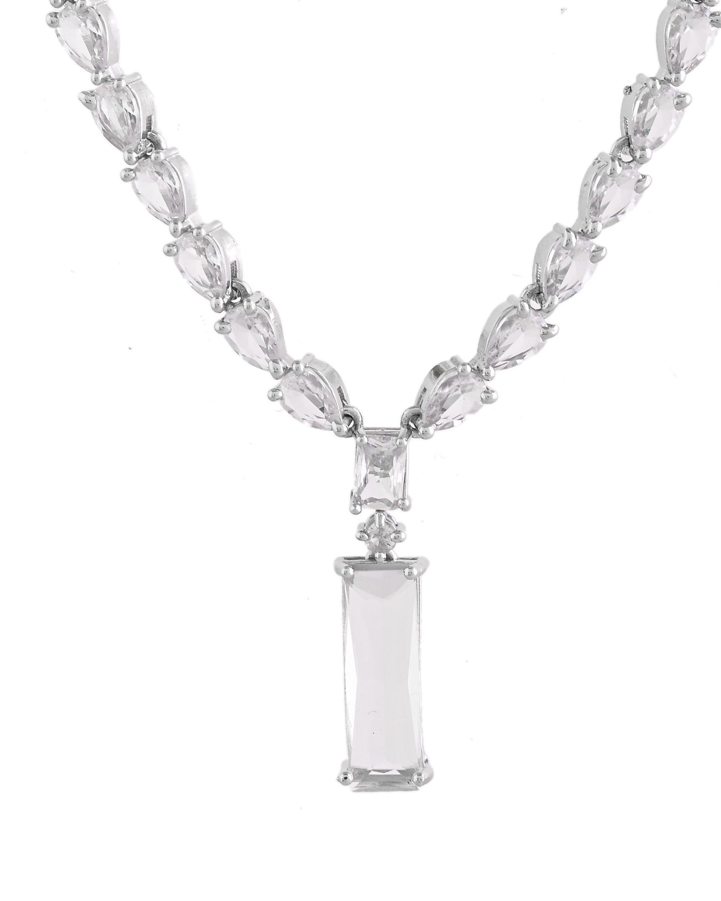 VOJ Silver Plated White Stone Studded Necklace Set | Swadesiicart
